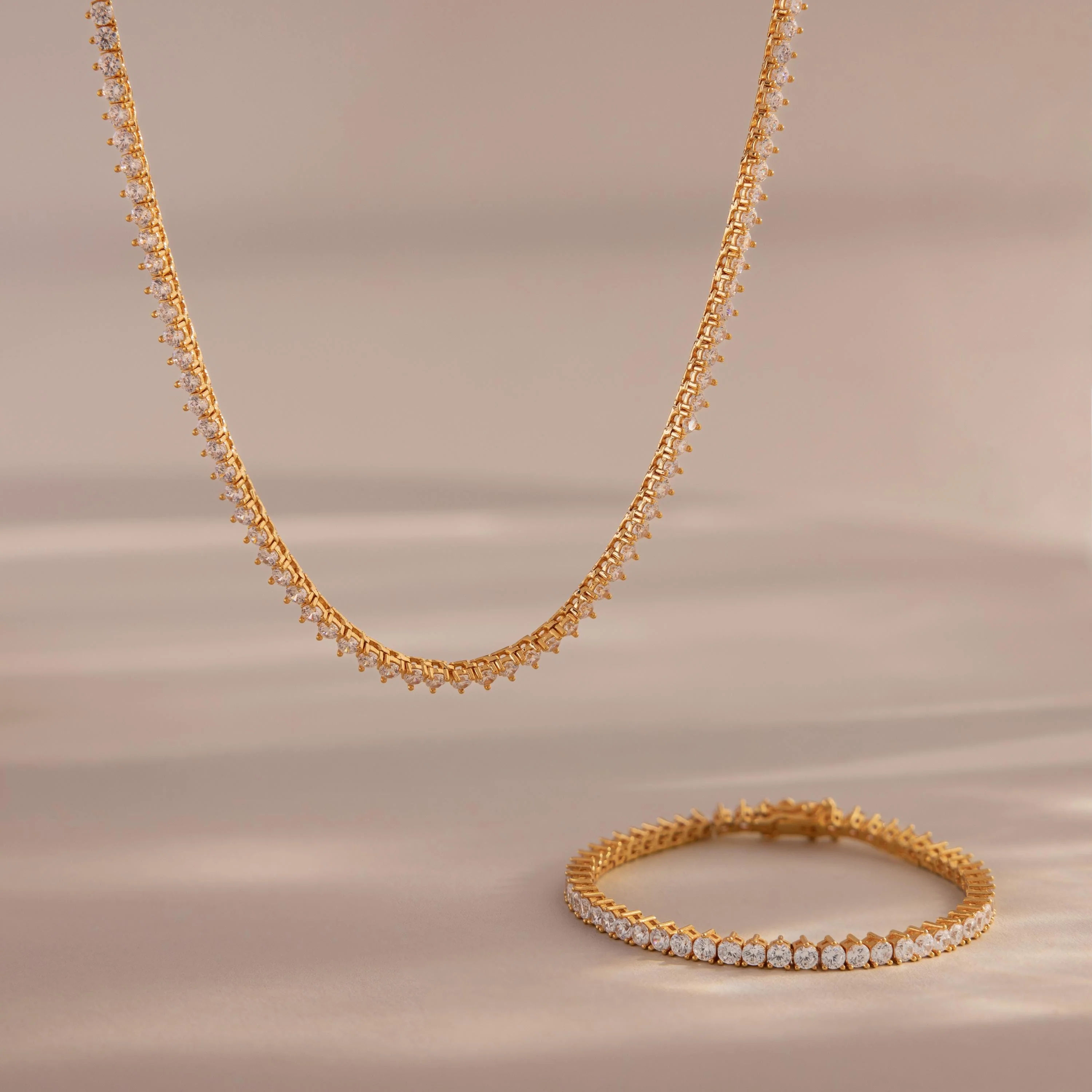 3-Prong Diamond Tennis Necklace & Bracelet Set