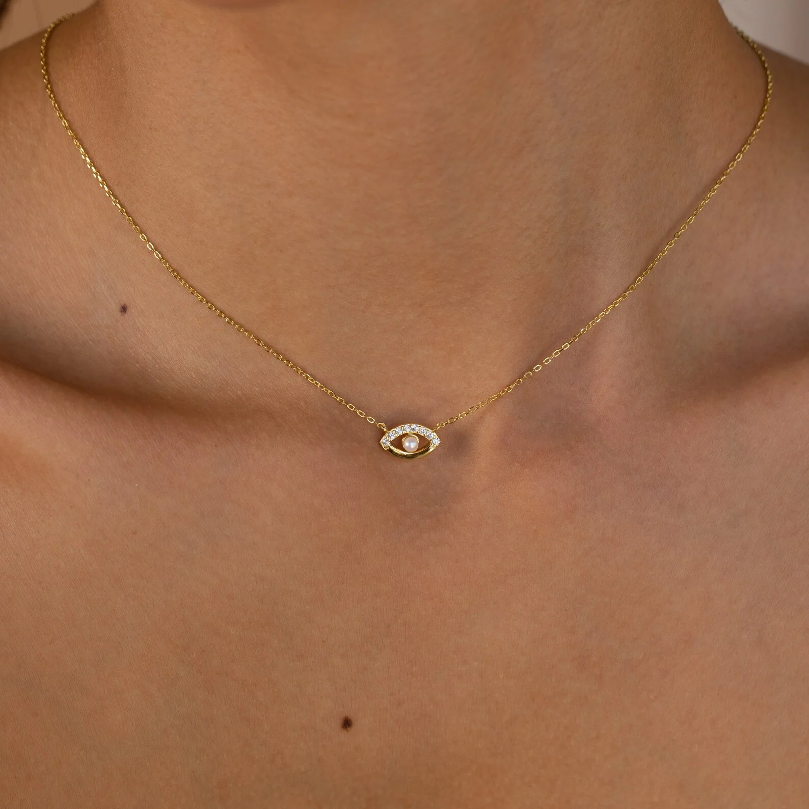 Amaryllis Pave Evil Eye Necklace in 18K Gold
