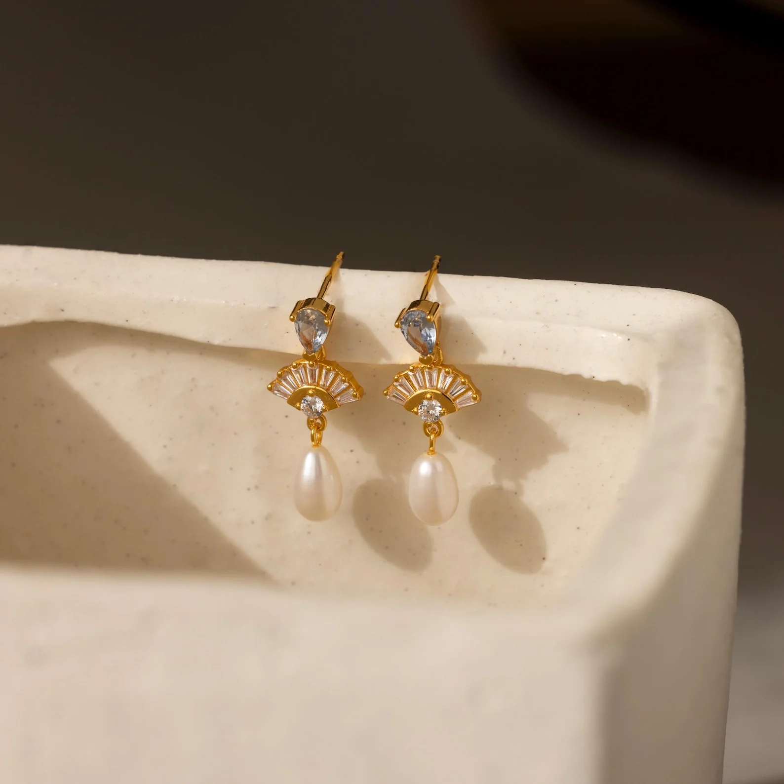 Aquamarine Pearl Drop Earrings - Image 2