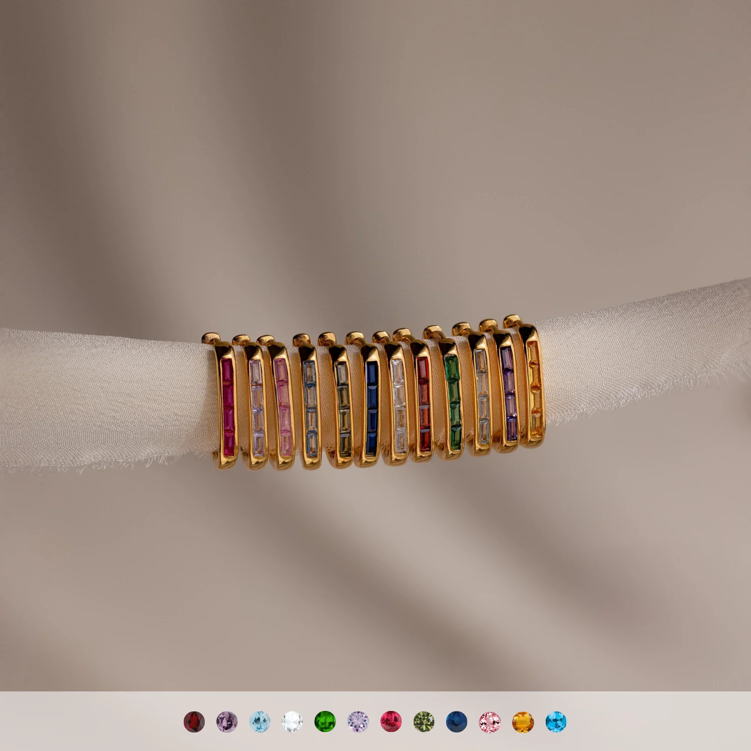 Baguette Birthstone Link Earrings