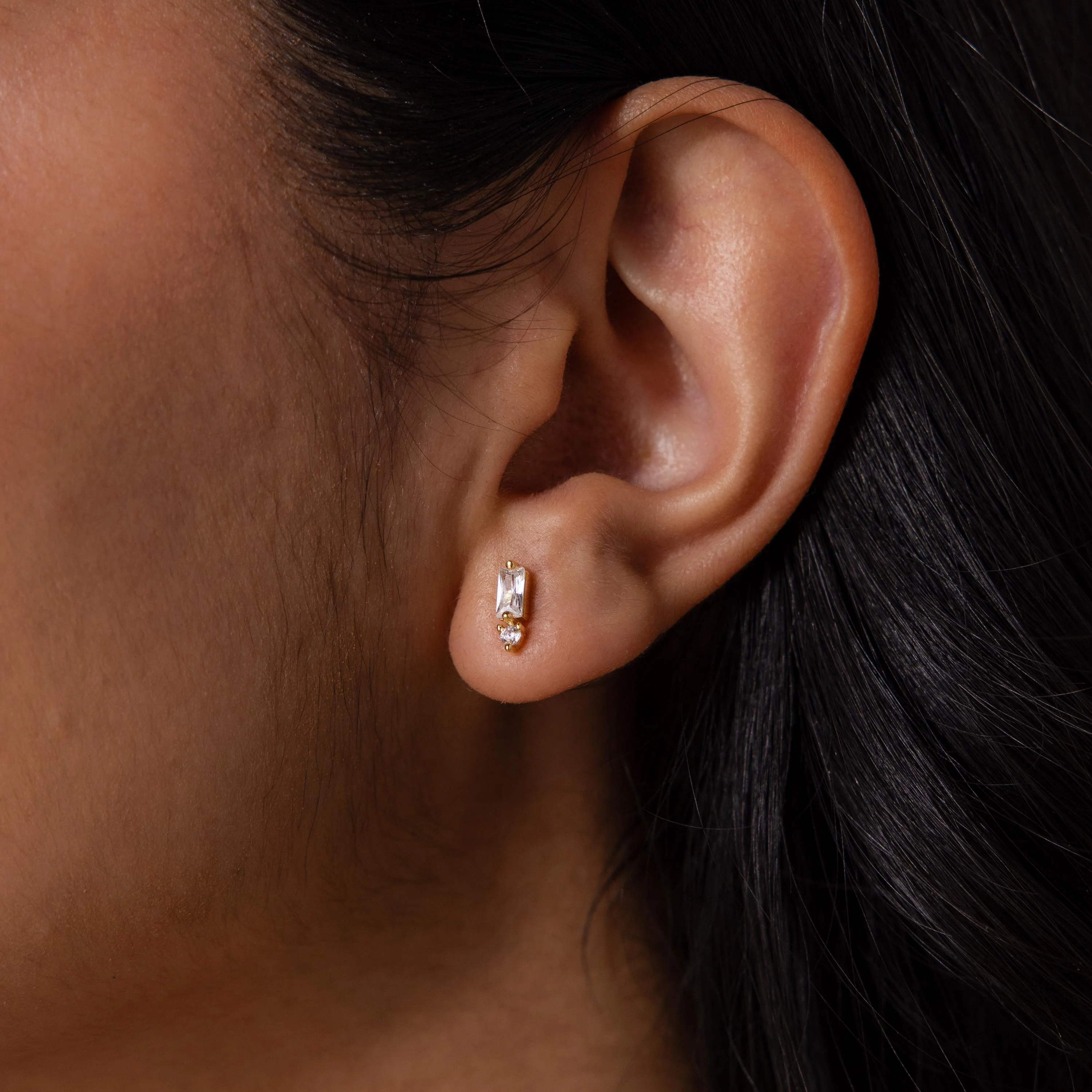 Baguette Diamond Drop Studs - Image 2