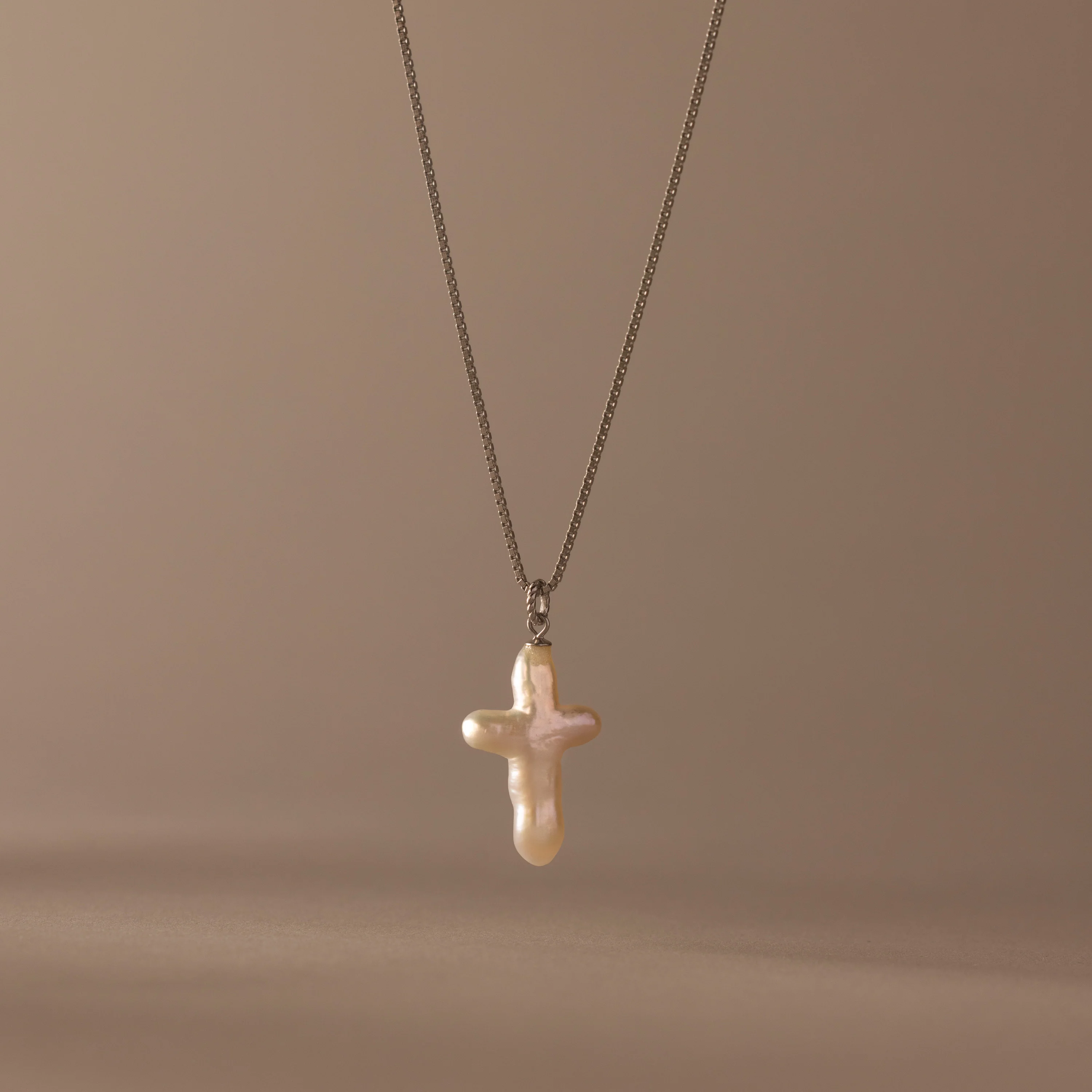 Baroque Pearl Cross Necklace in Silver
