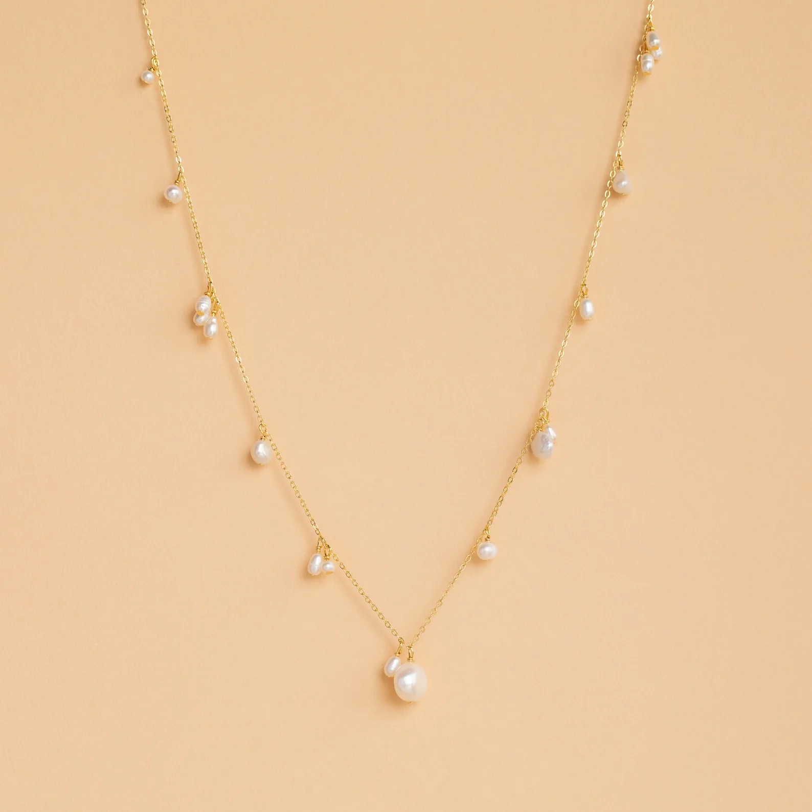 Baroque Pearl Station Necklace in 18K Gold - Image 3