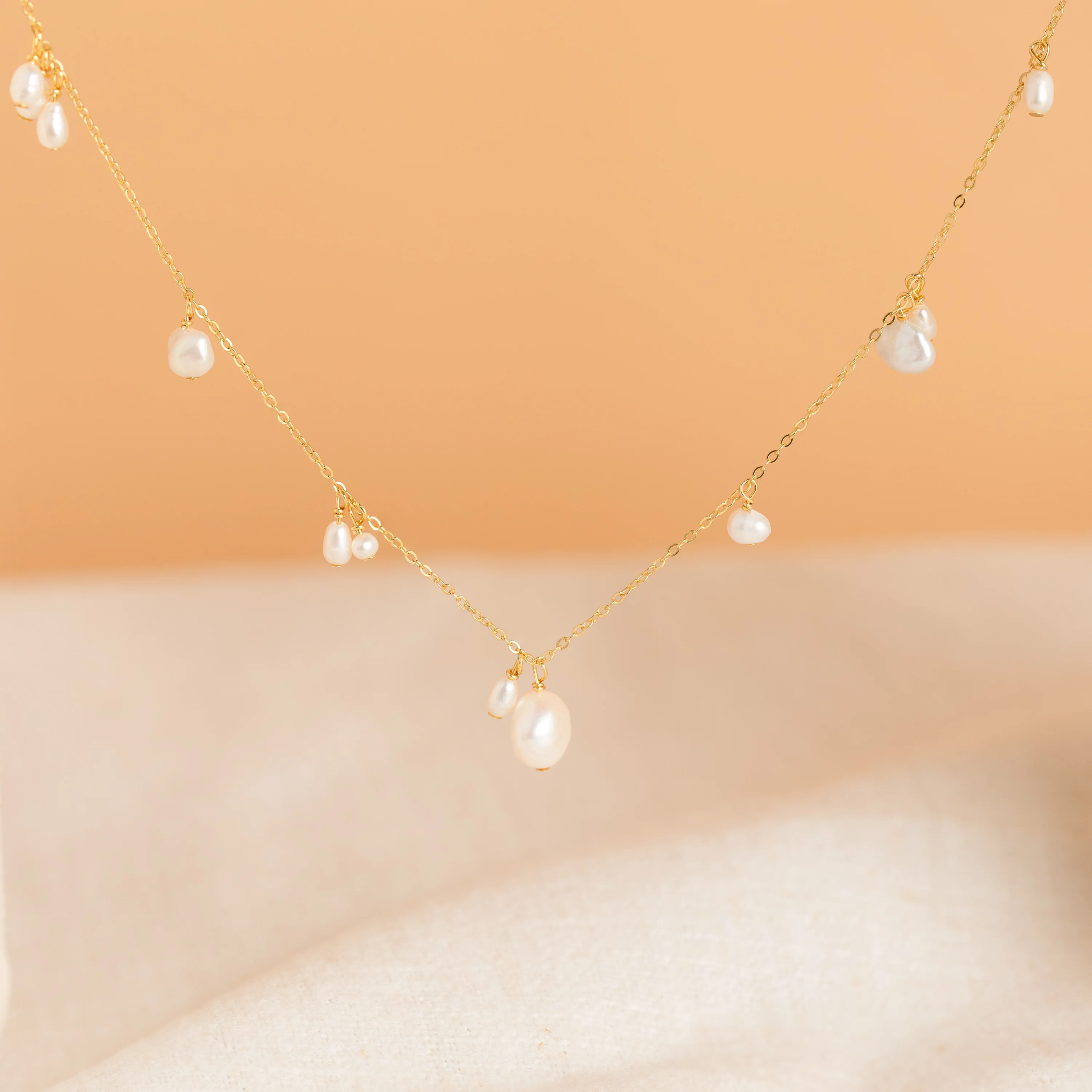 Baroque Pearl Station Necklace in 18K Gold - Image 6
