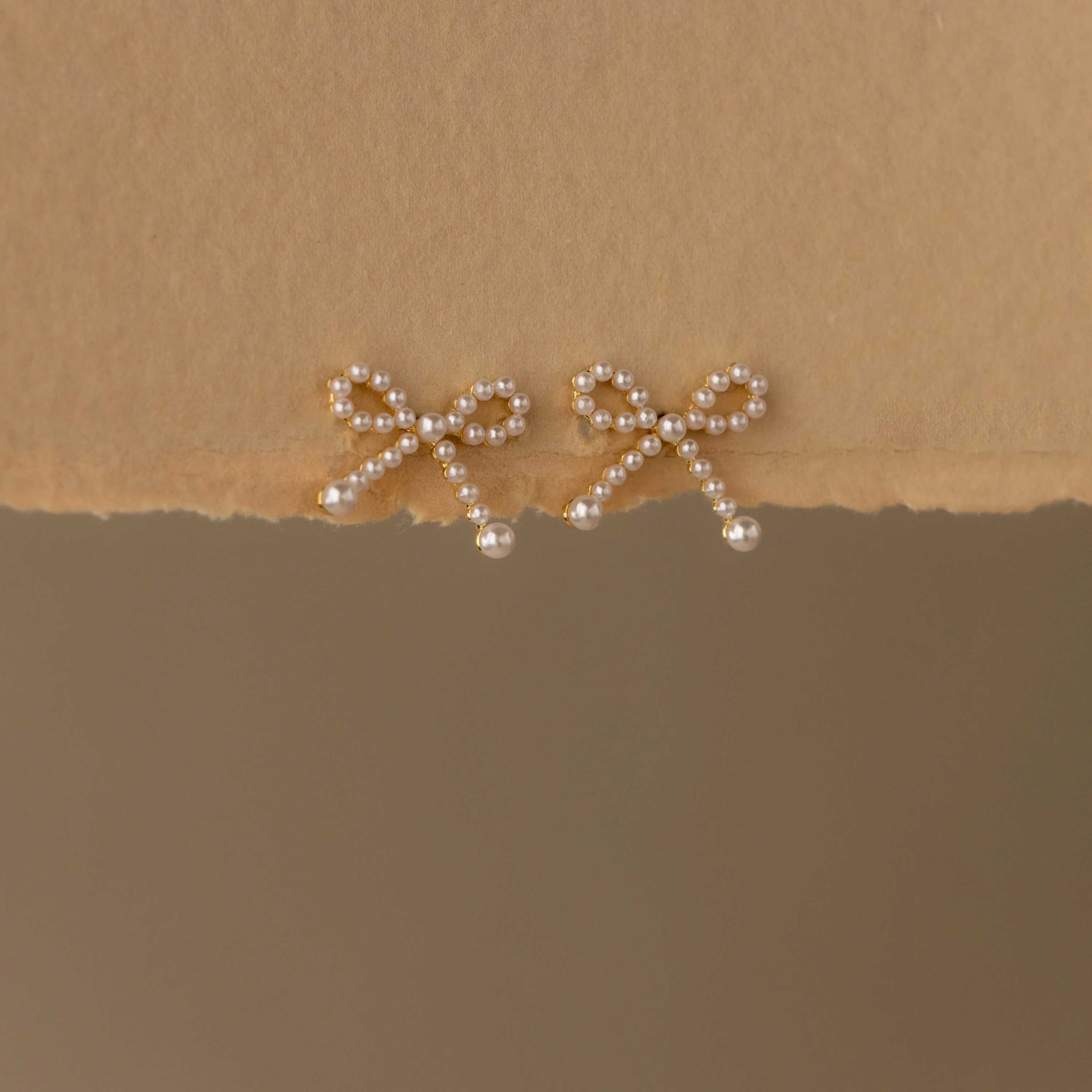 Beaded Pearl Bow Studs