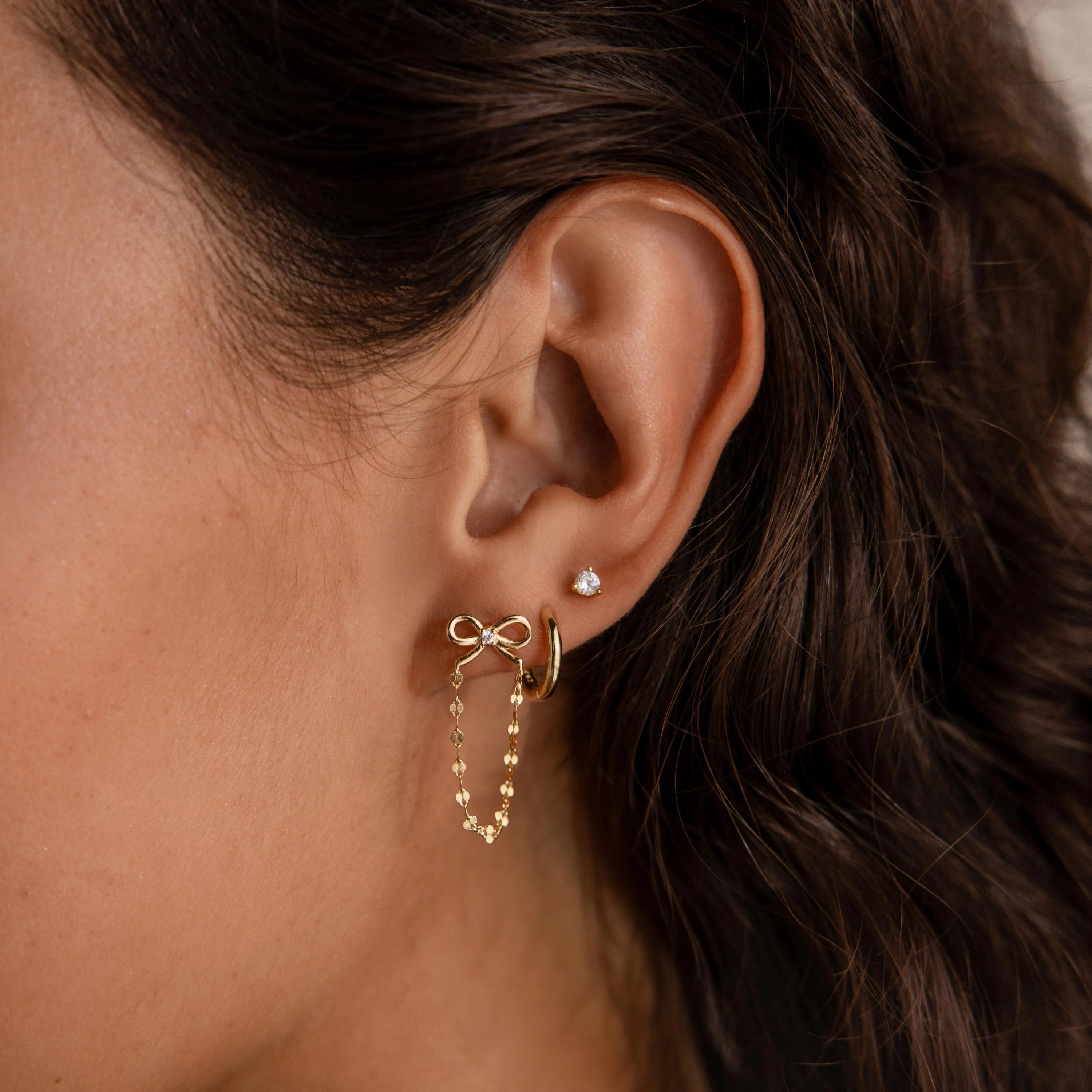 Bow Chain Studs in 18K Gold - Image 4