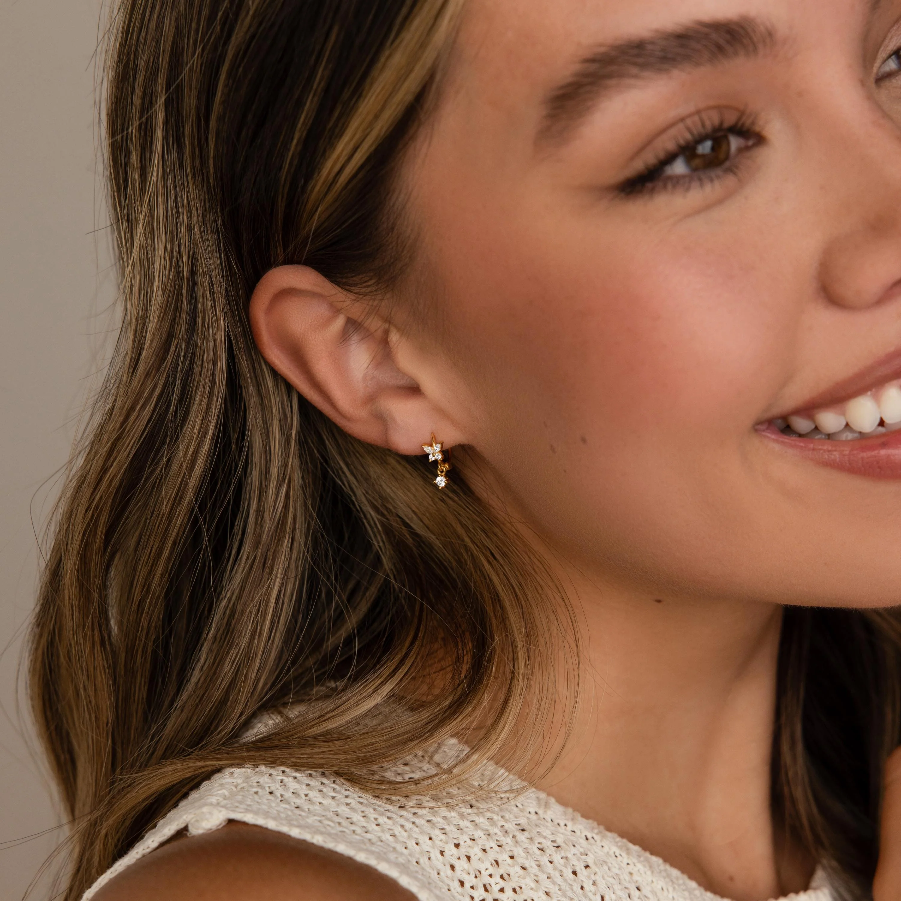 Butterfly Drop Huggies in 18K Gold - Image 4