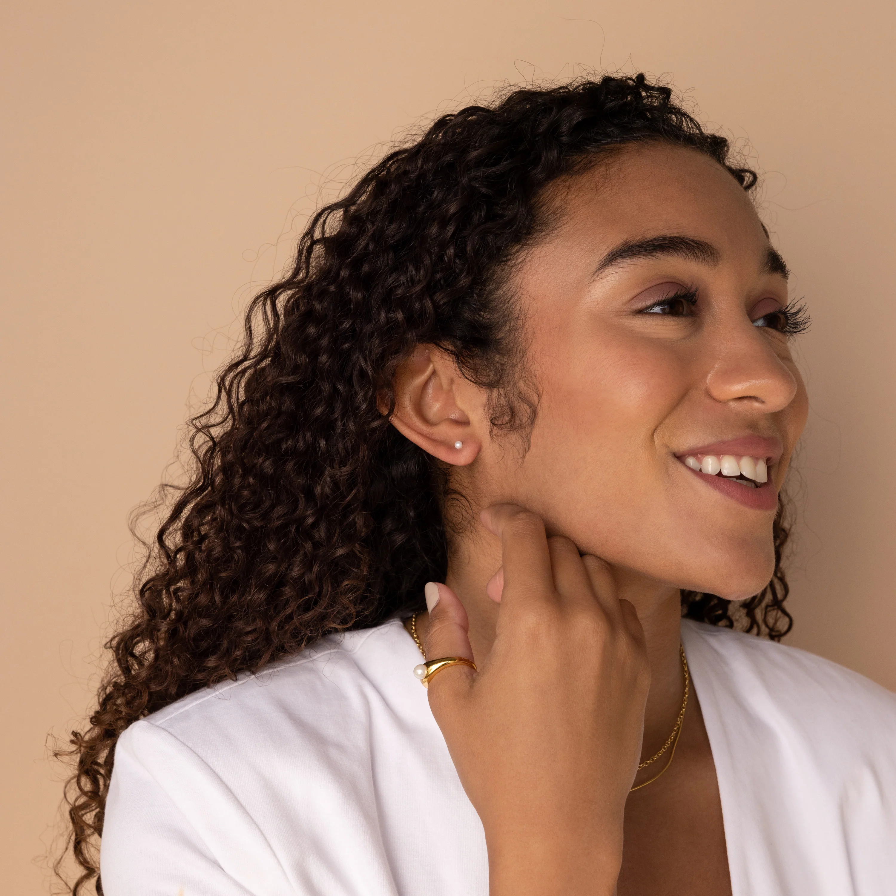 Dainty Pearl Studs in 18K Gold - Image 6