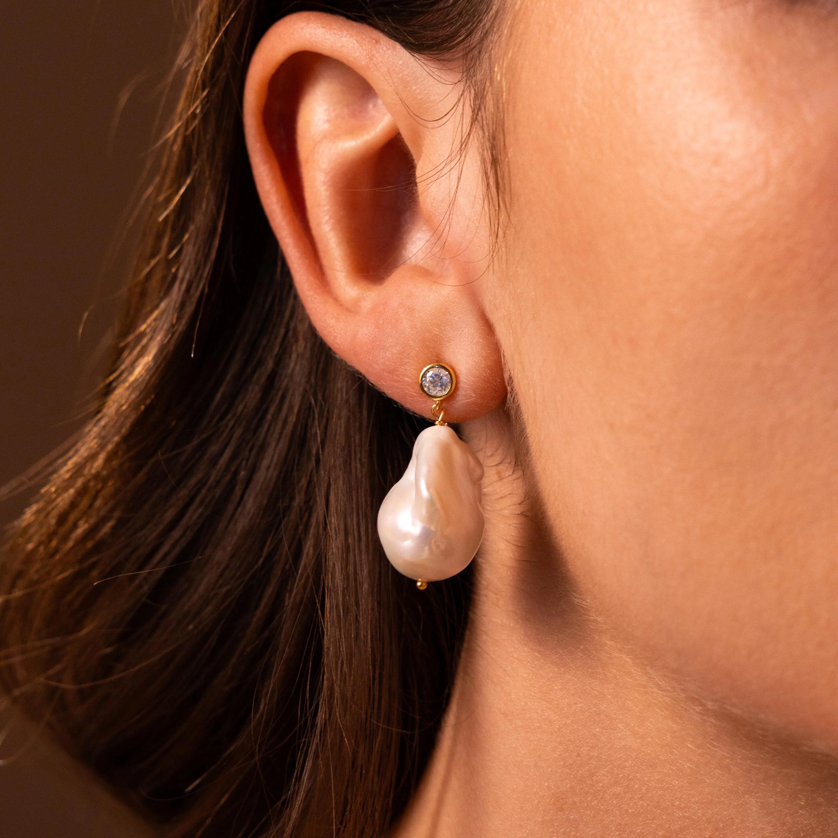 Diamond Baroque Pearl Studs - Image 2
