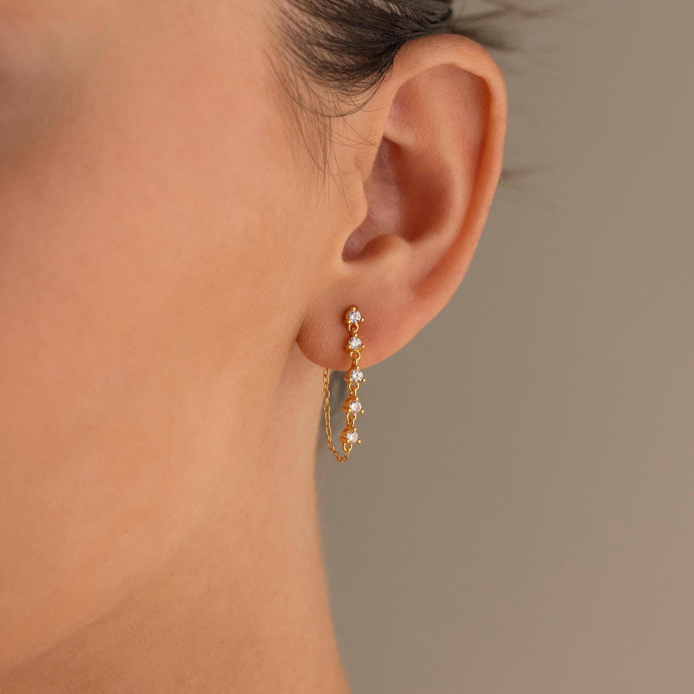 Diamond Chain Drop Earrings - Image 2
