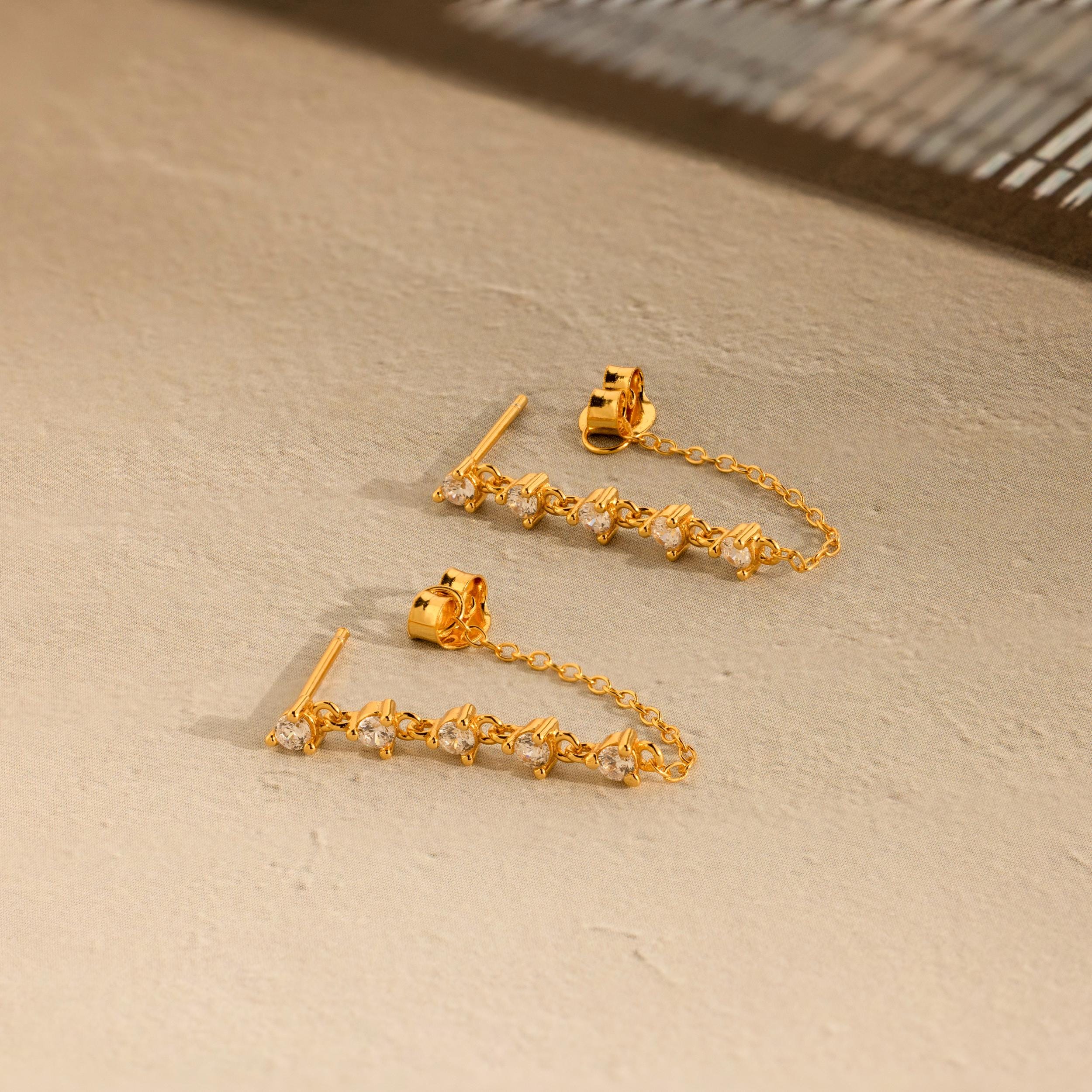 Diamond Chain Drop Earrings - Image 4