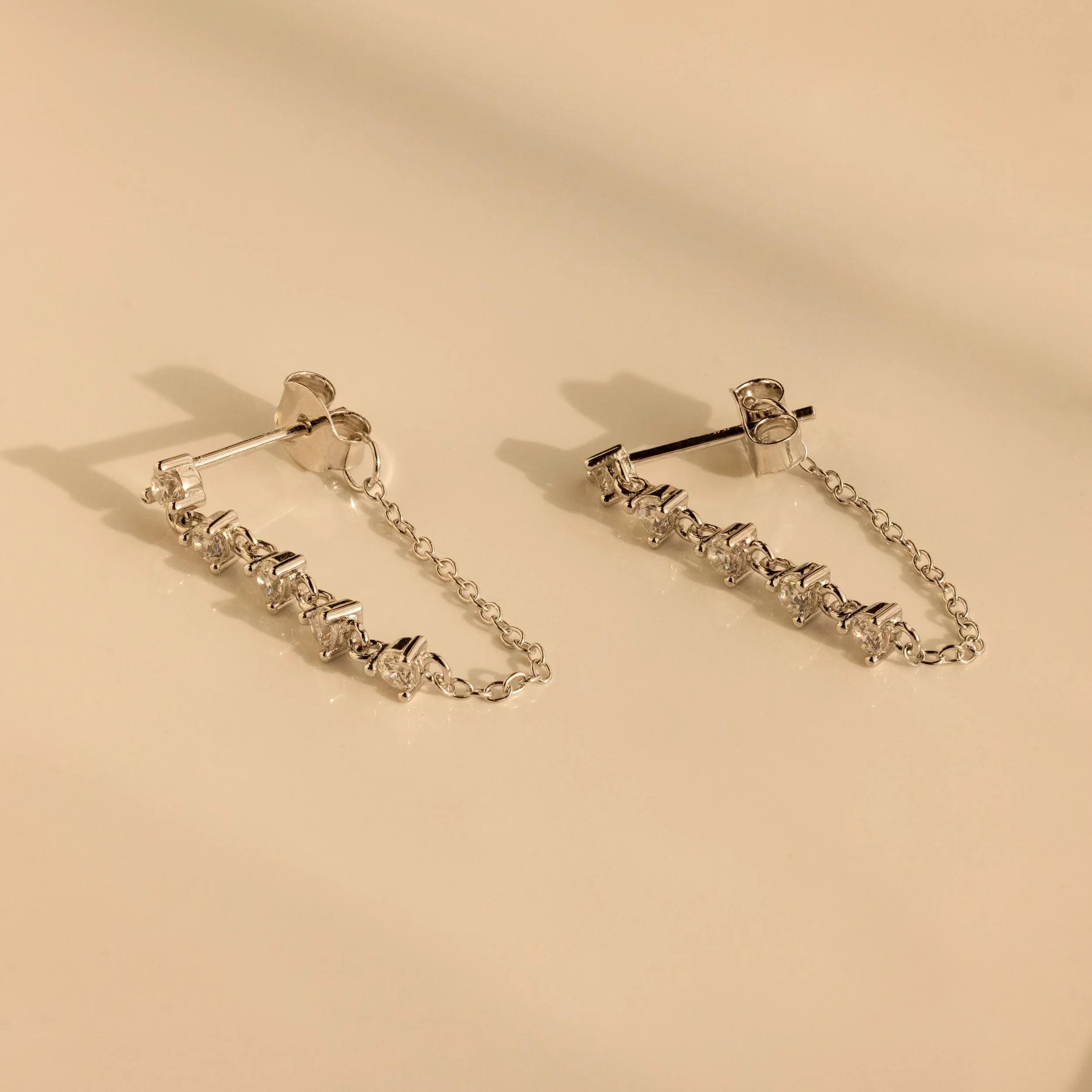 Diamond Chain Drop Earrings - Image 7