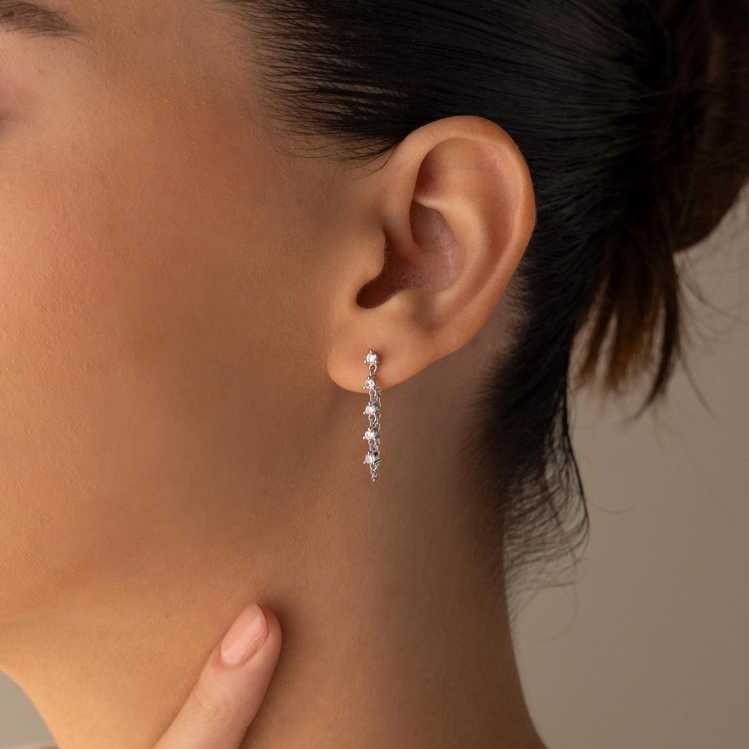 Diamond Chain Drop Earrings - Image 8