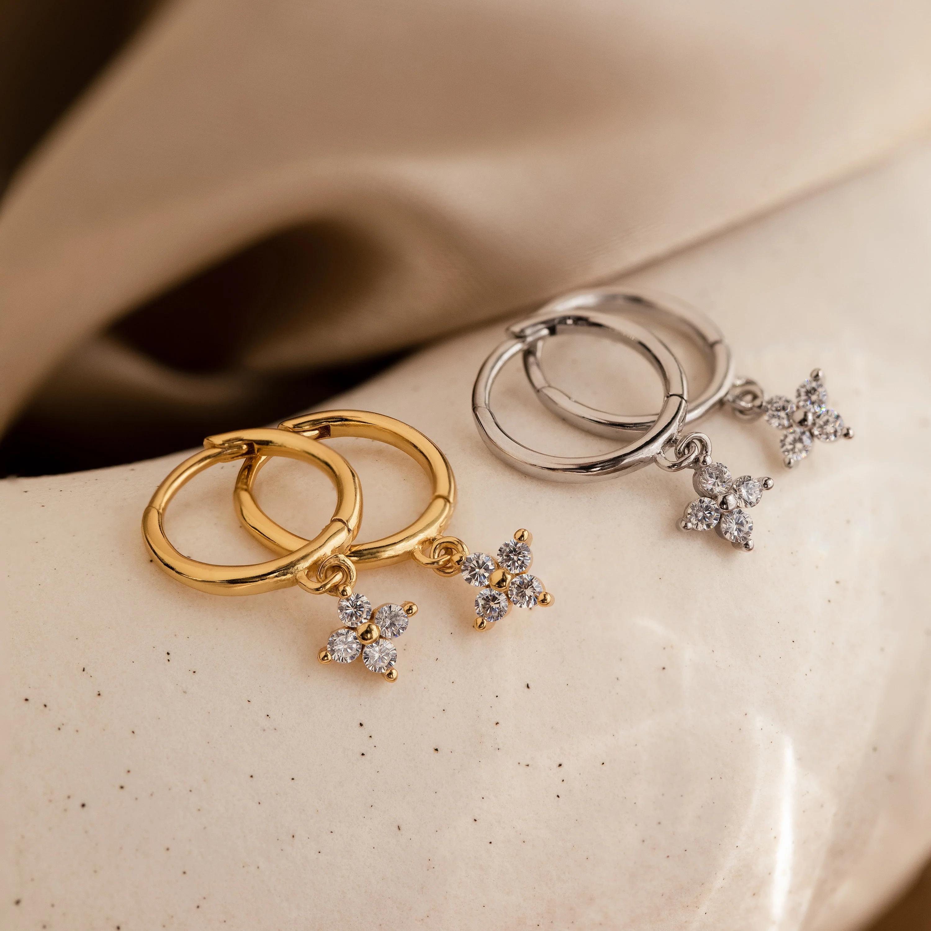 Diamond Flower Huggies in 18K Gold - Image 5
