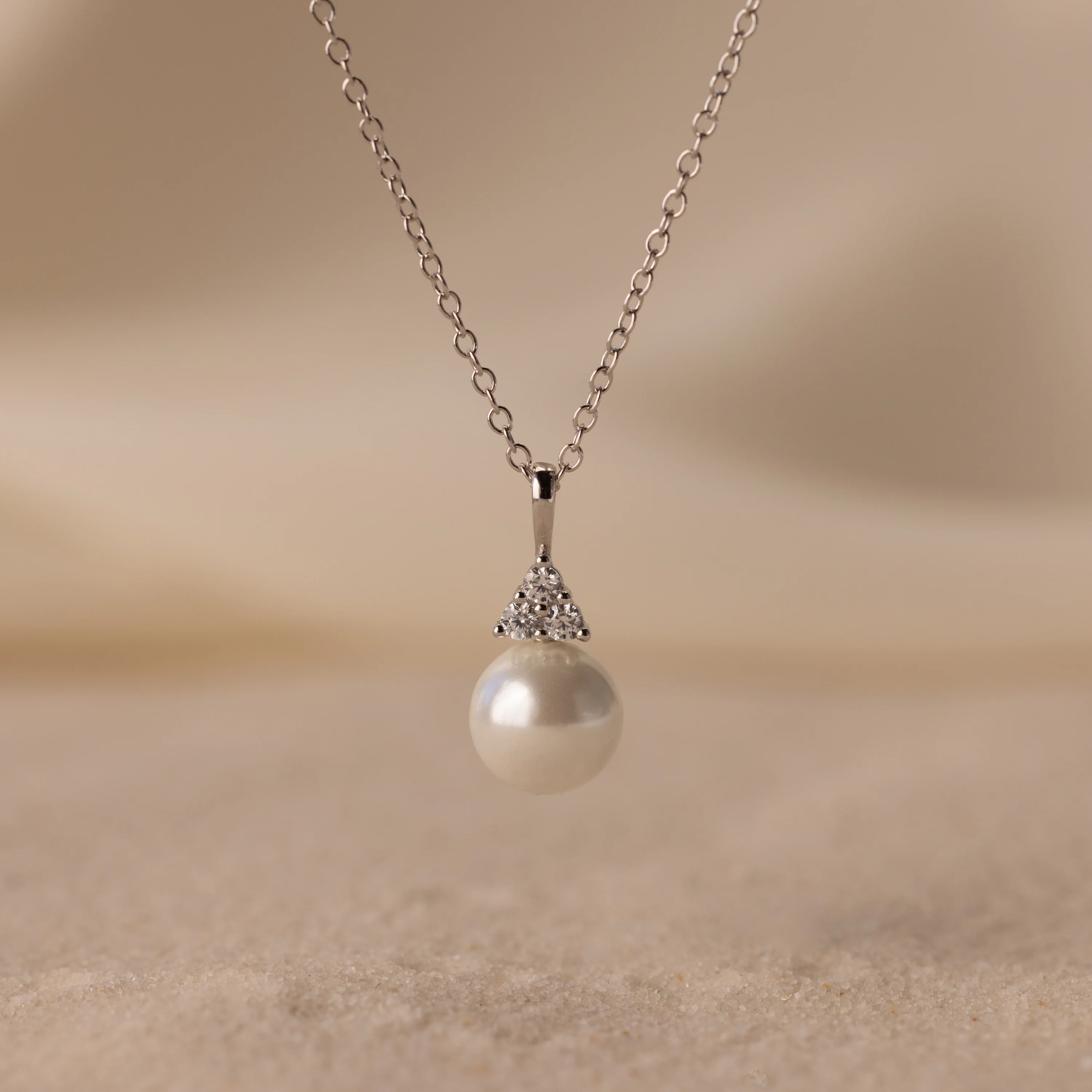 Diamond Halo Pearl Necklace in Silver