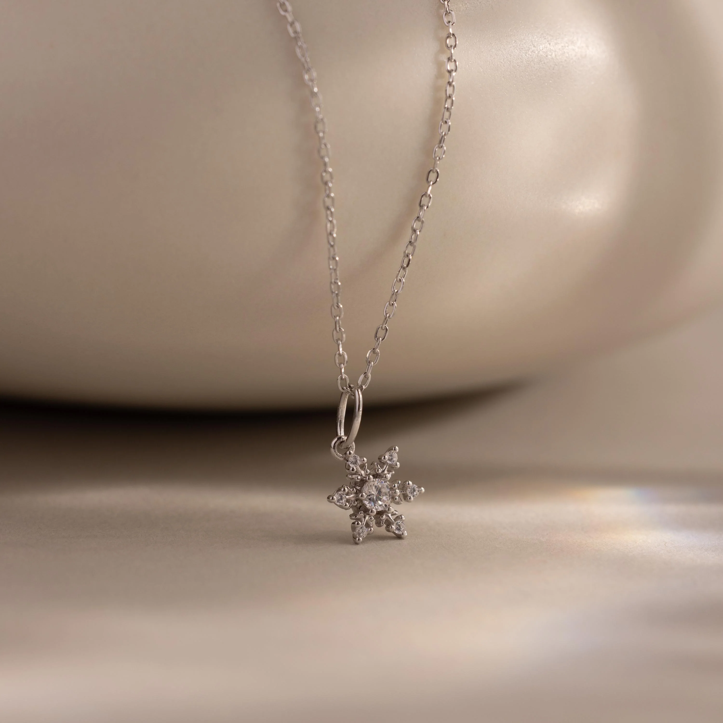 Diamond Snowflake Necklace in Silver