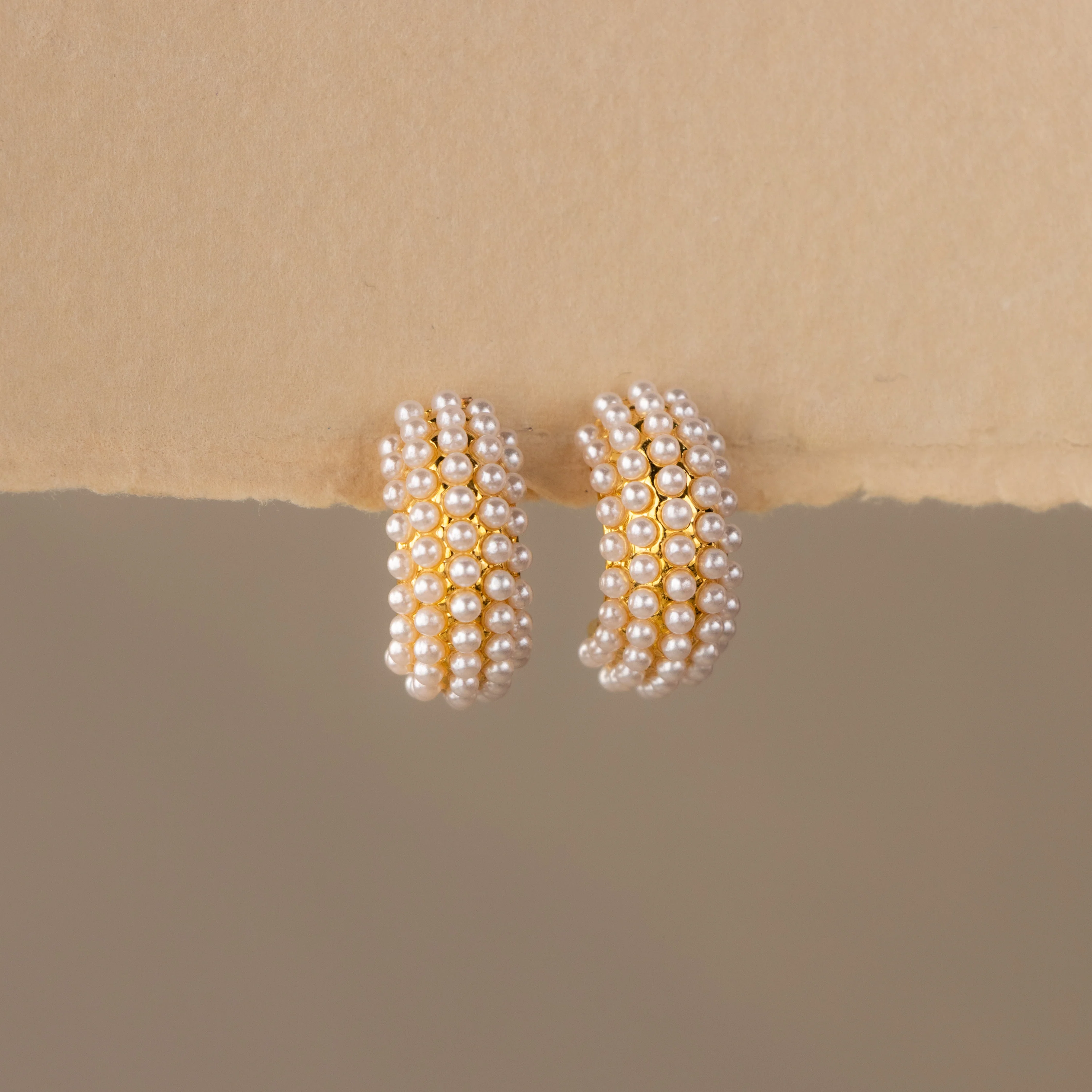 Dotted Pearl Half Hoop Studs
