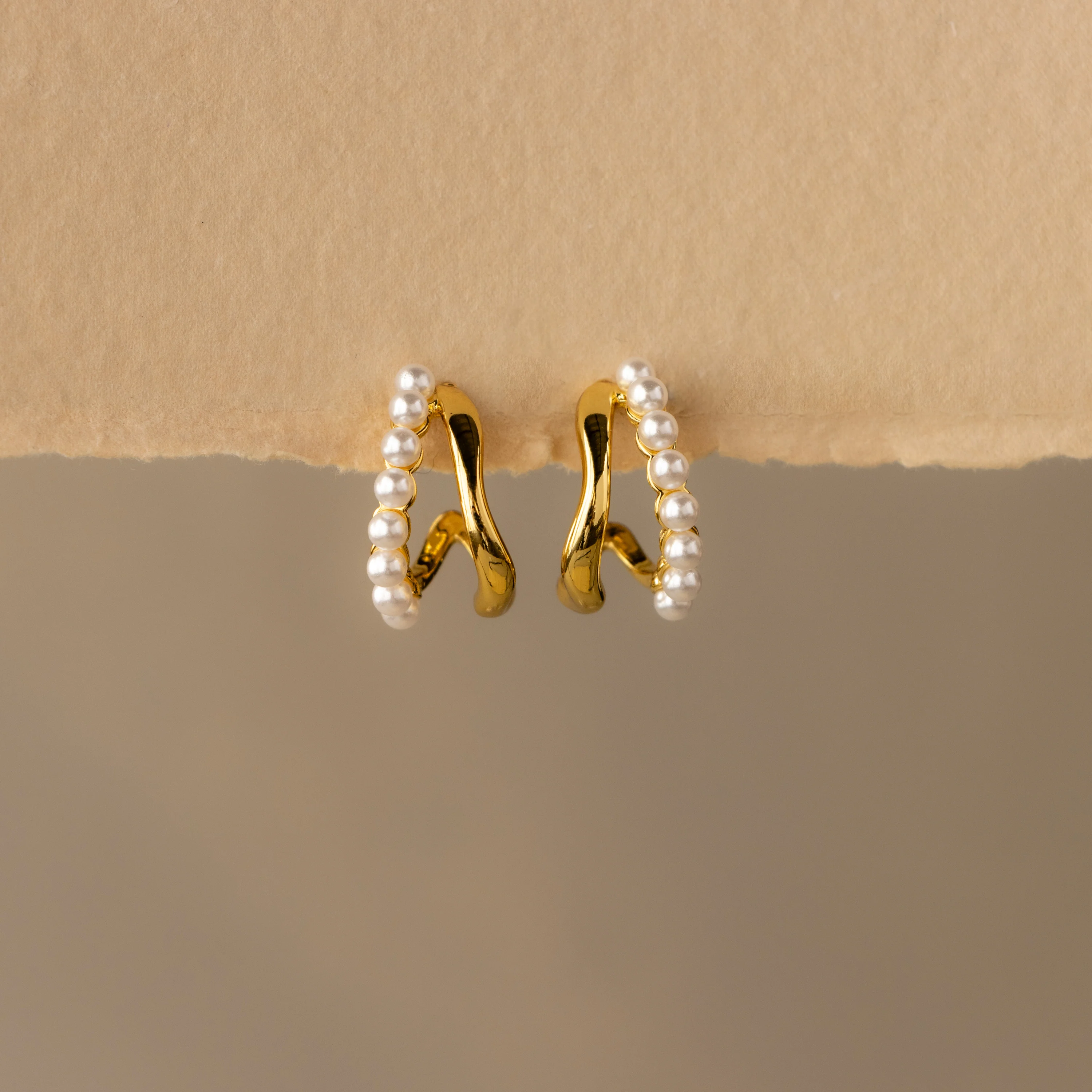 Double Front Wavy Pearl Hoop Studs