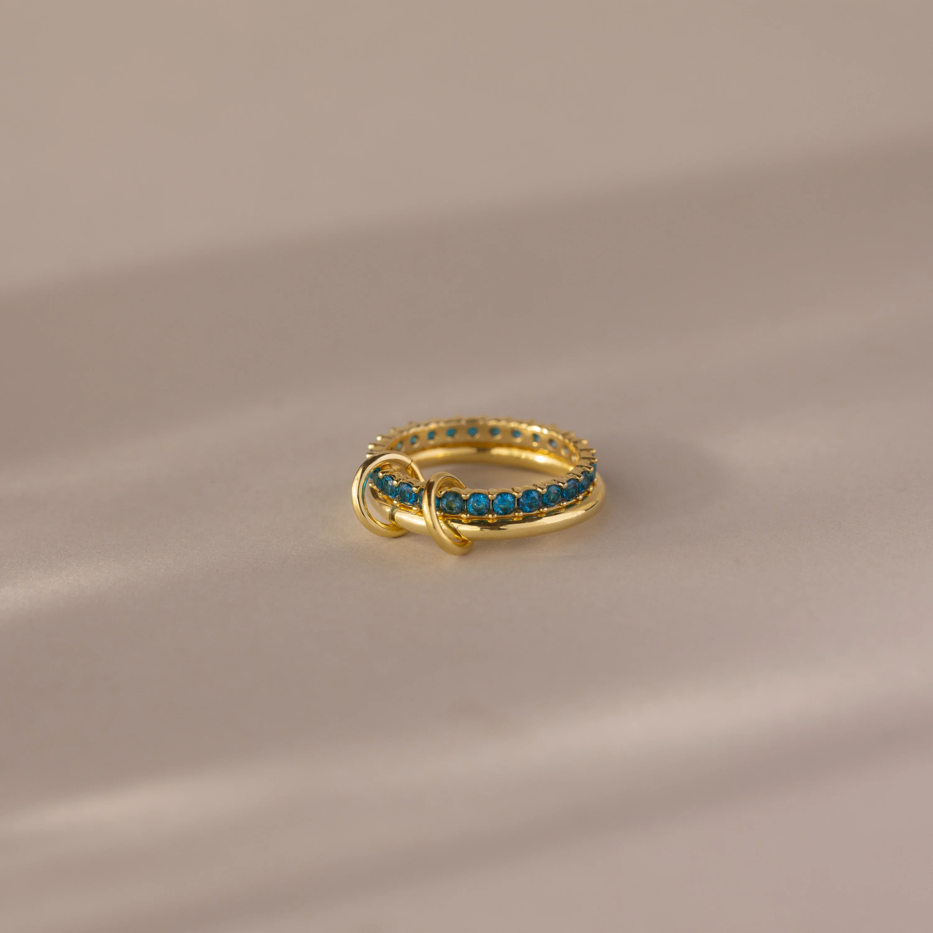 Duo Blue Zircon Tennis Linked Ring Set