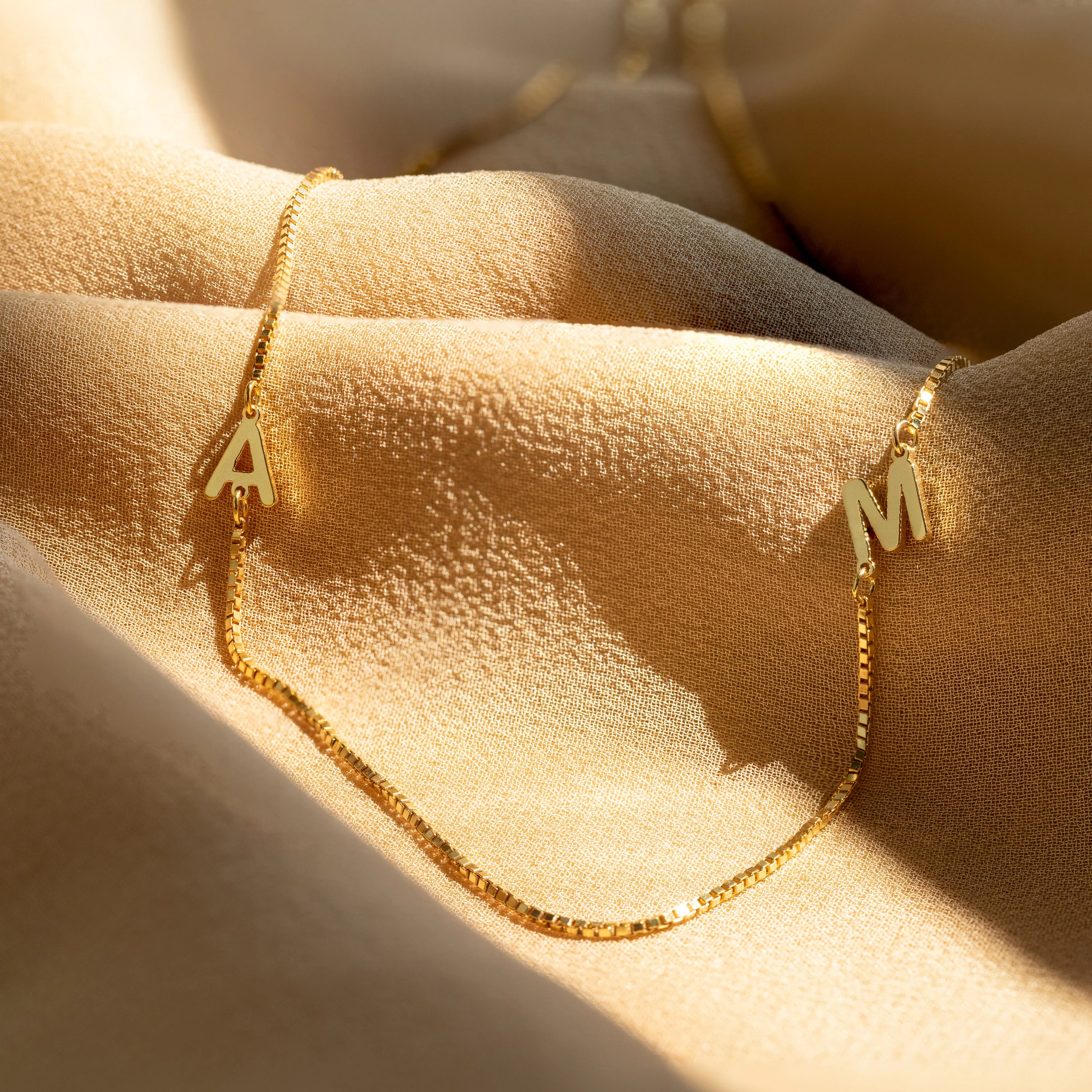 Duo Initial Necklace in Box Chain - Image 8
