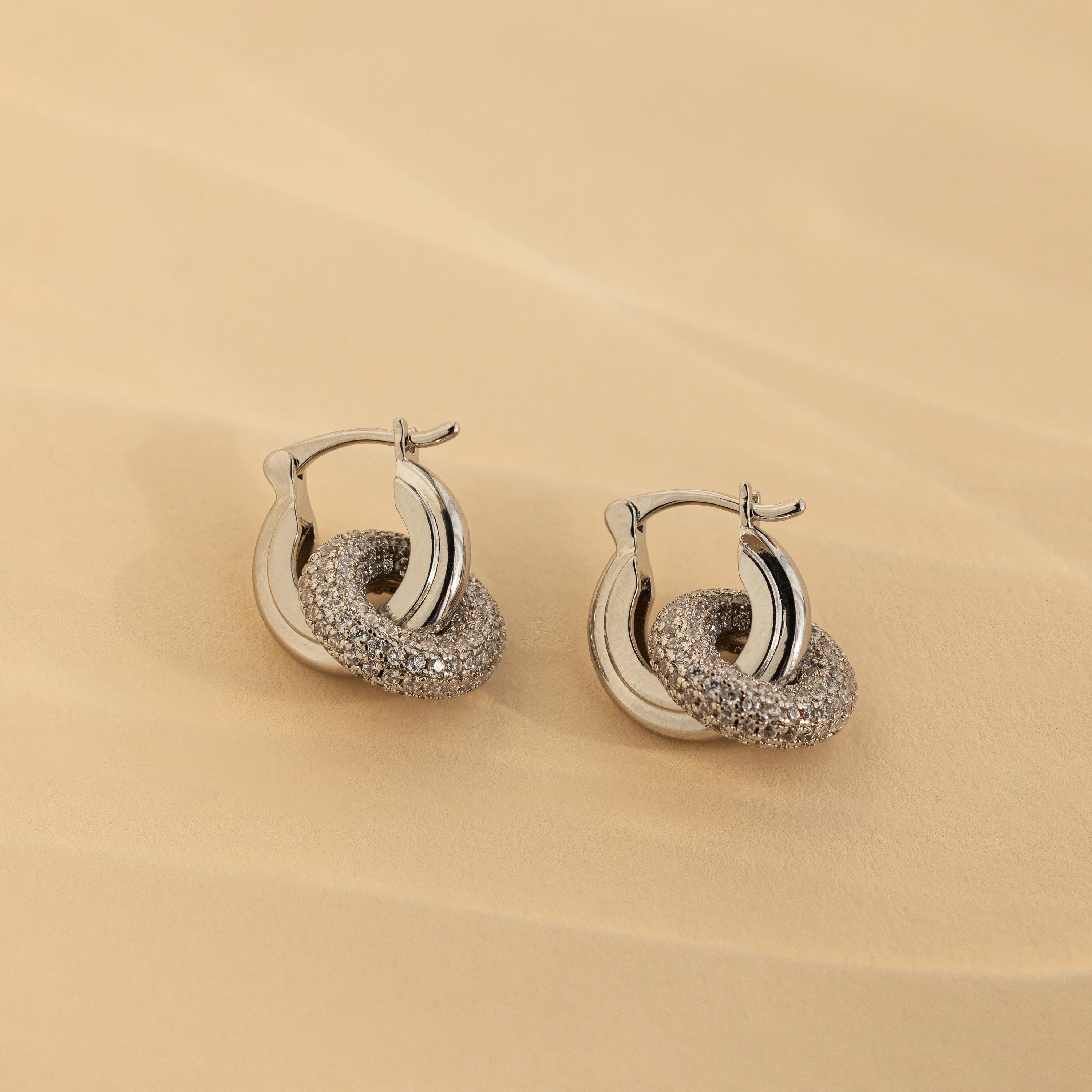 Duo Pave Link Hoops in Silver