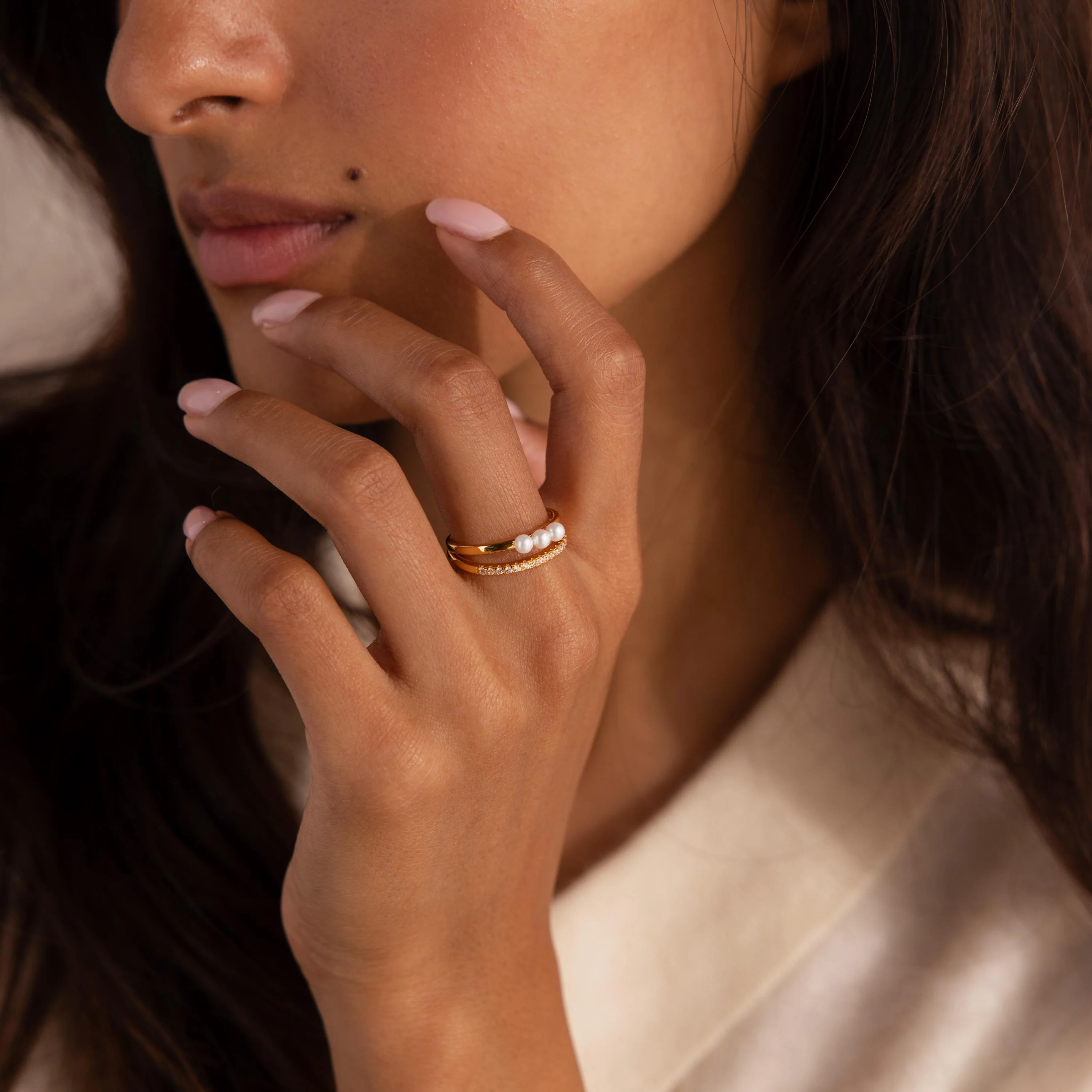 Duo Pave Pearl Ring - Image 8