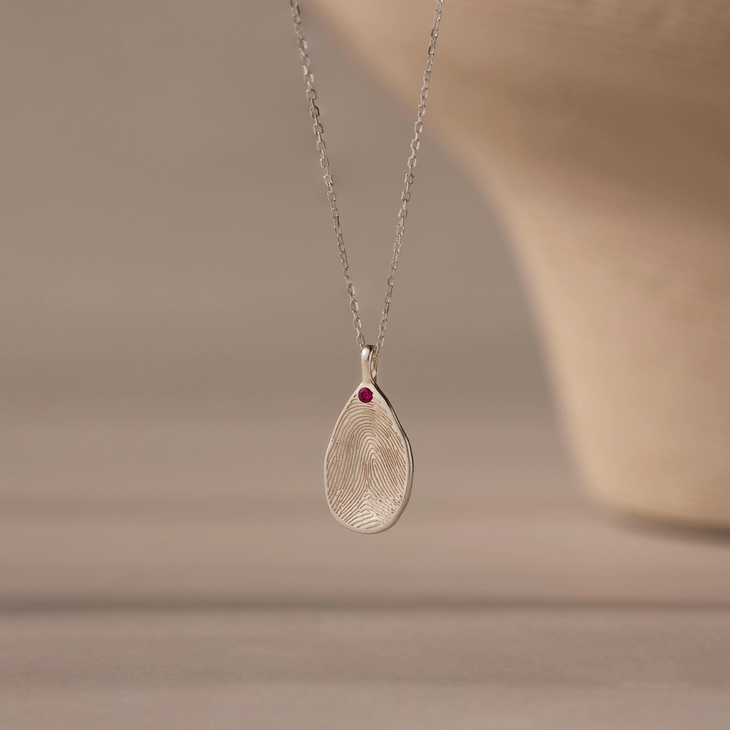 Fingerprint Birthstone Teardrop Necklace in Silver - Image 3