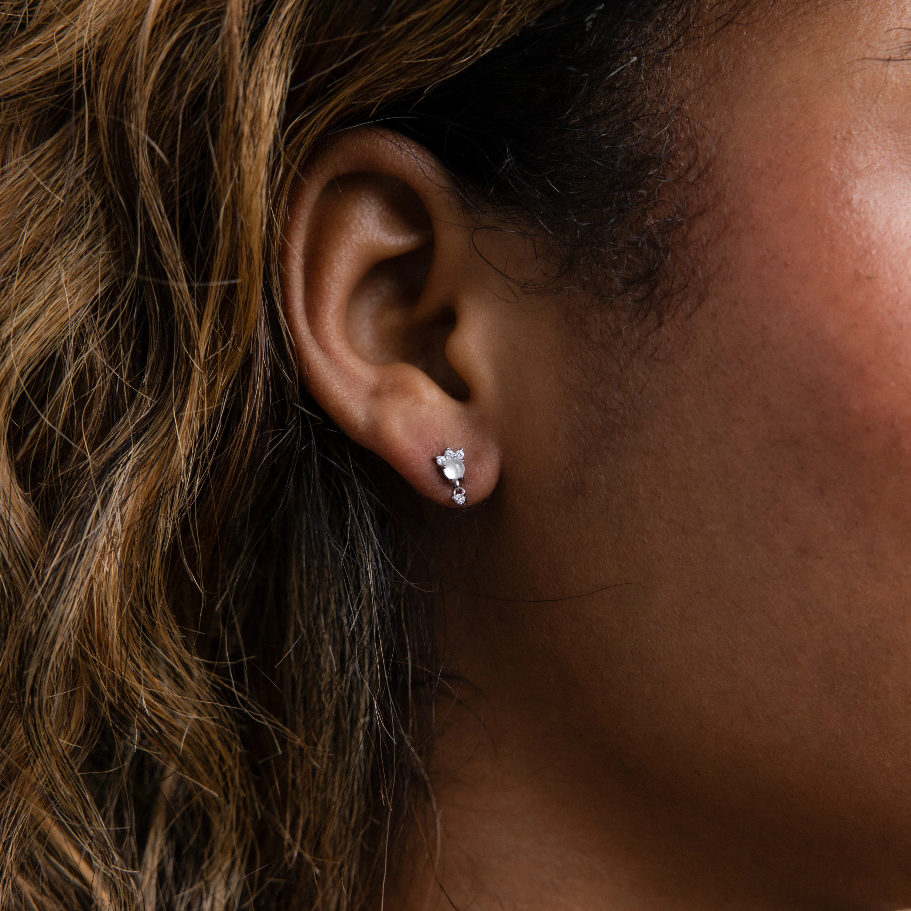 Halo Moonstone Drop Studs in Silver - Image 2