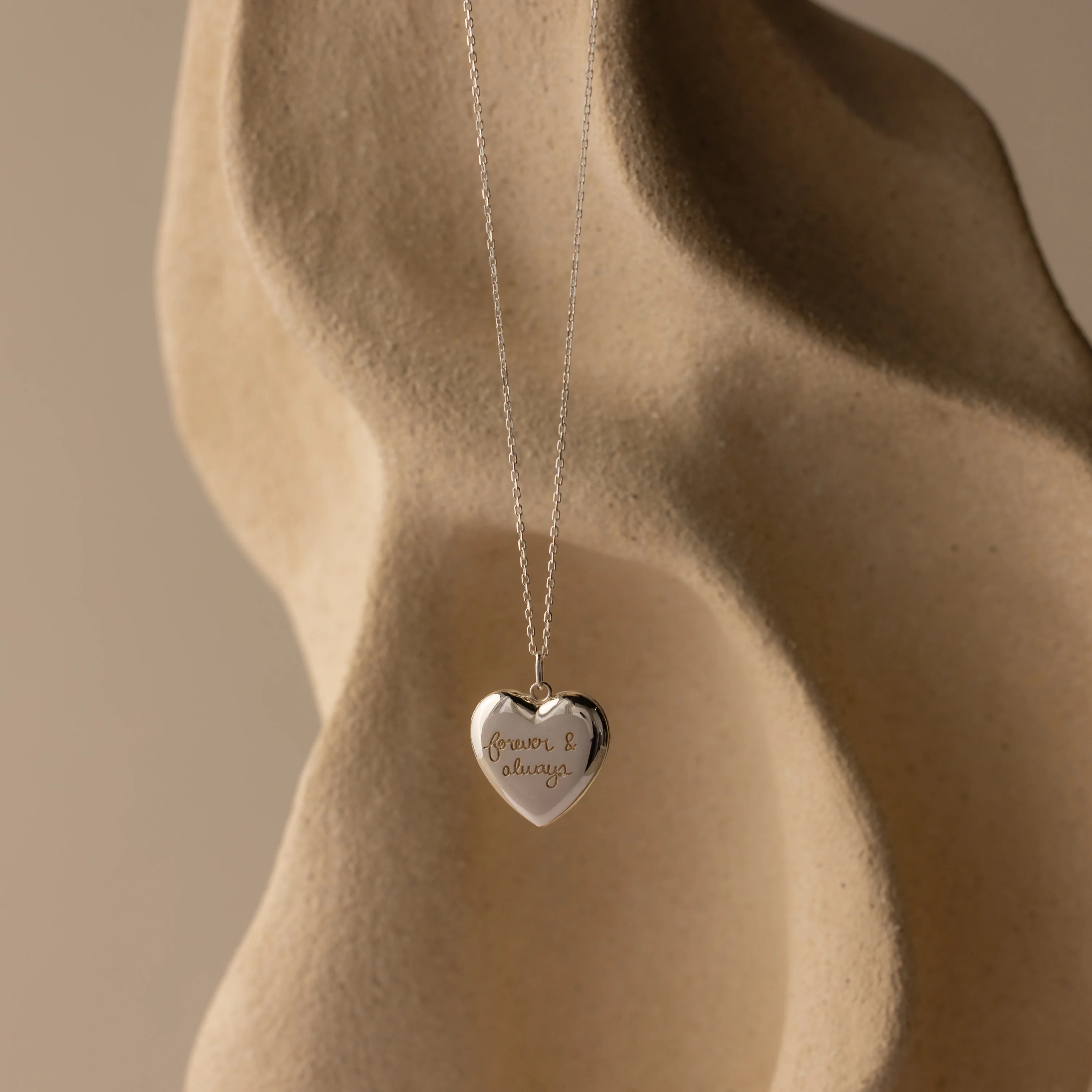 Handwriting Heart Locket Necklace in Silver