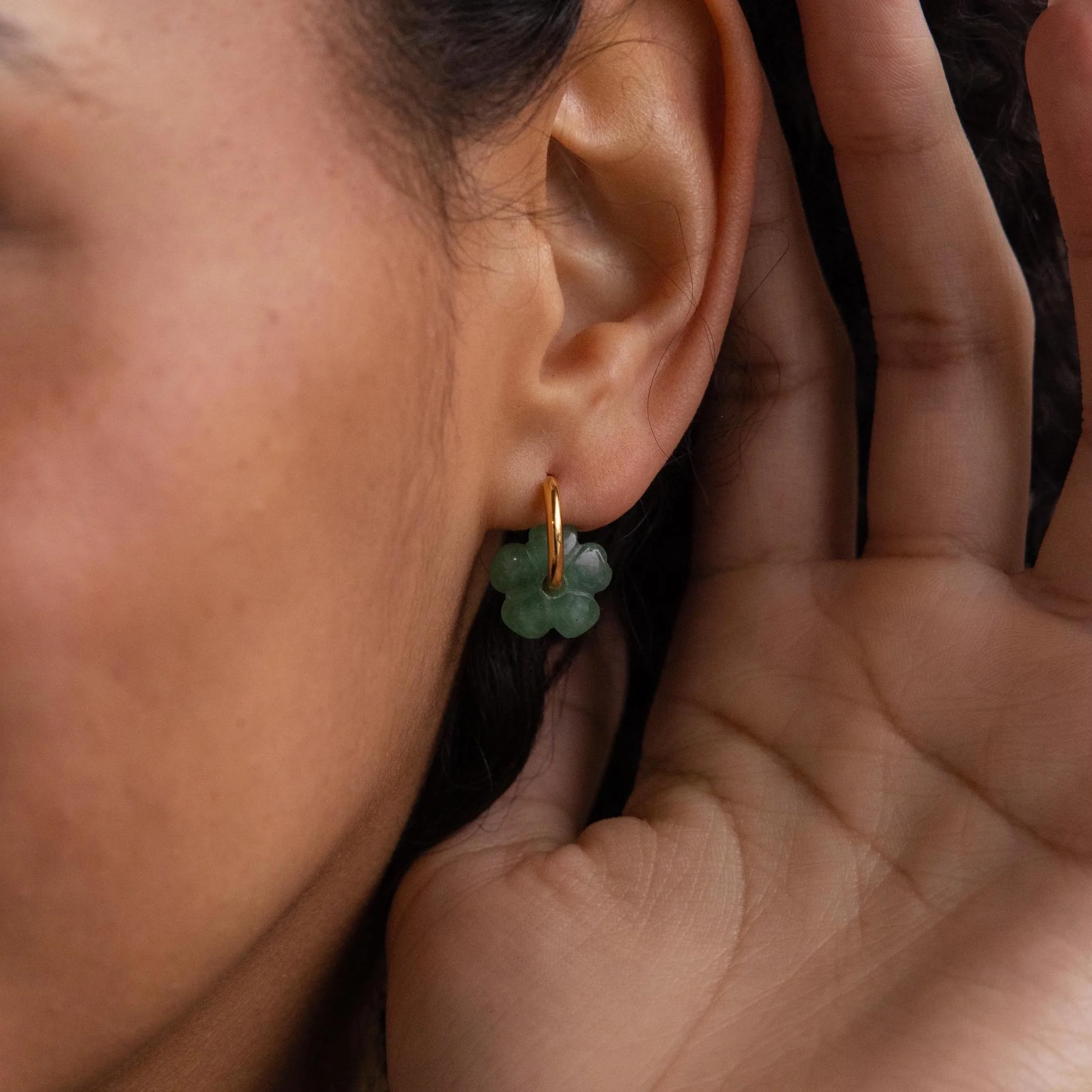 Jade Flower Hoops - Image 2
