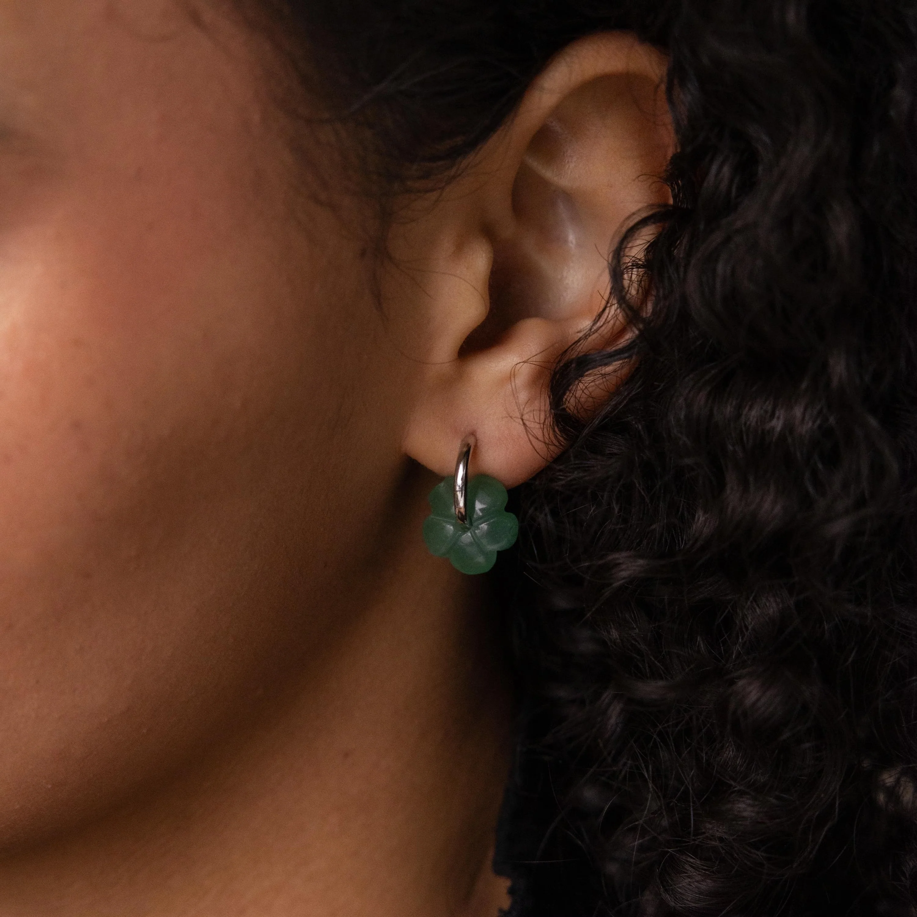 Jade Flower Hoops - Image 4