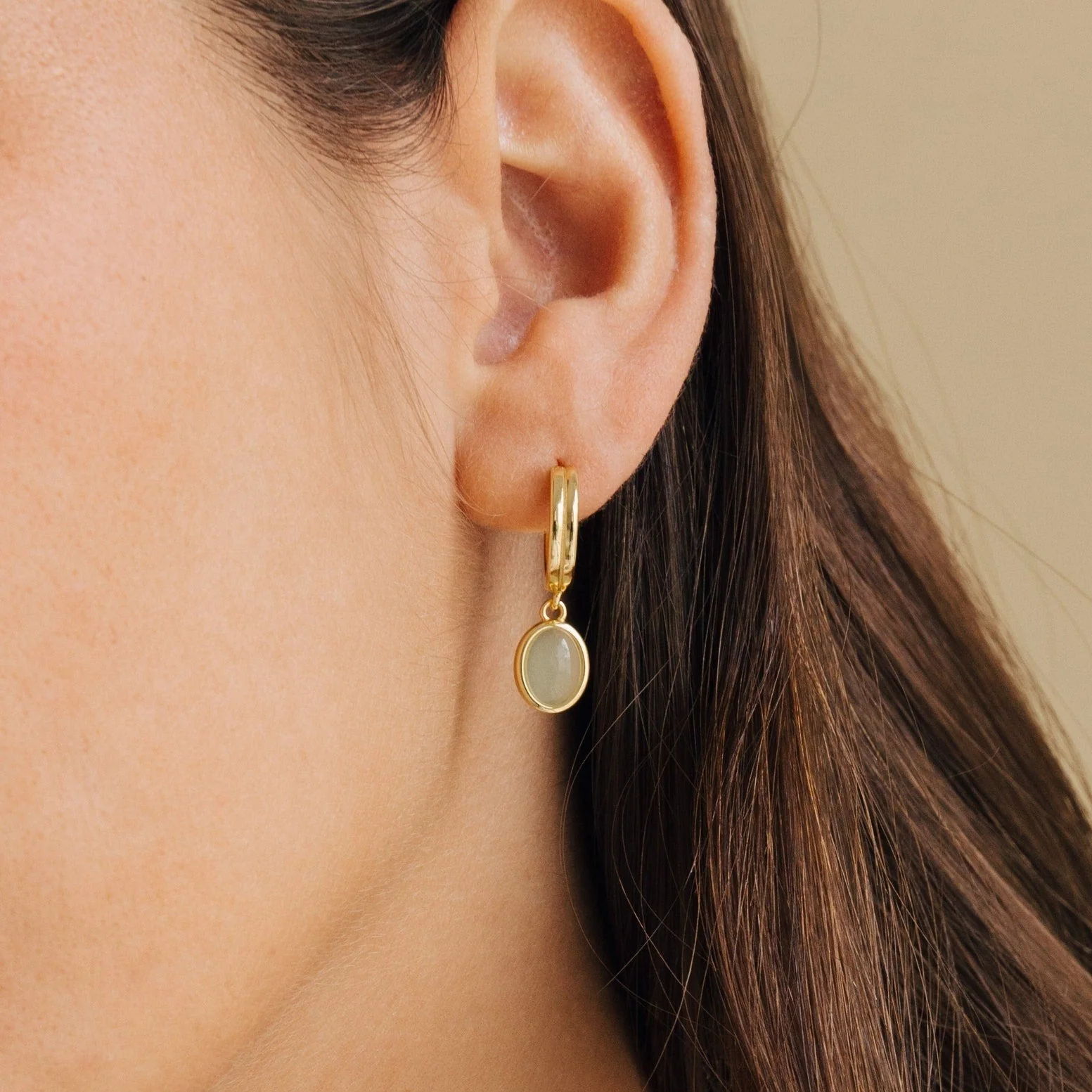 Jade Gemstone Drop Hoops - Image 2