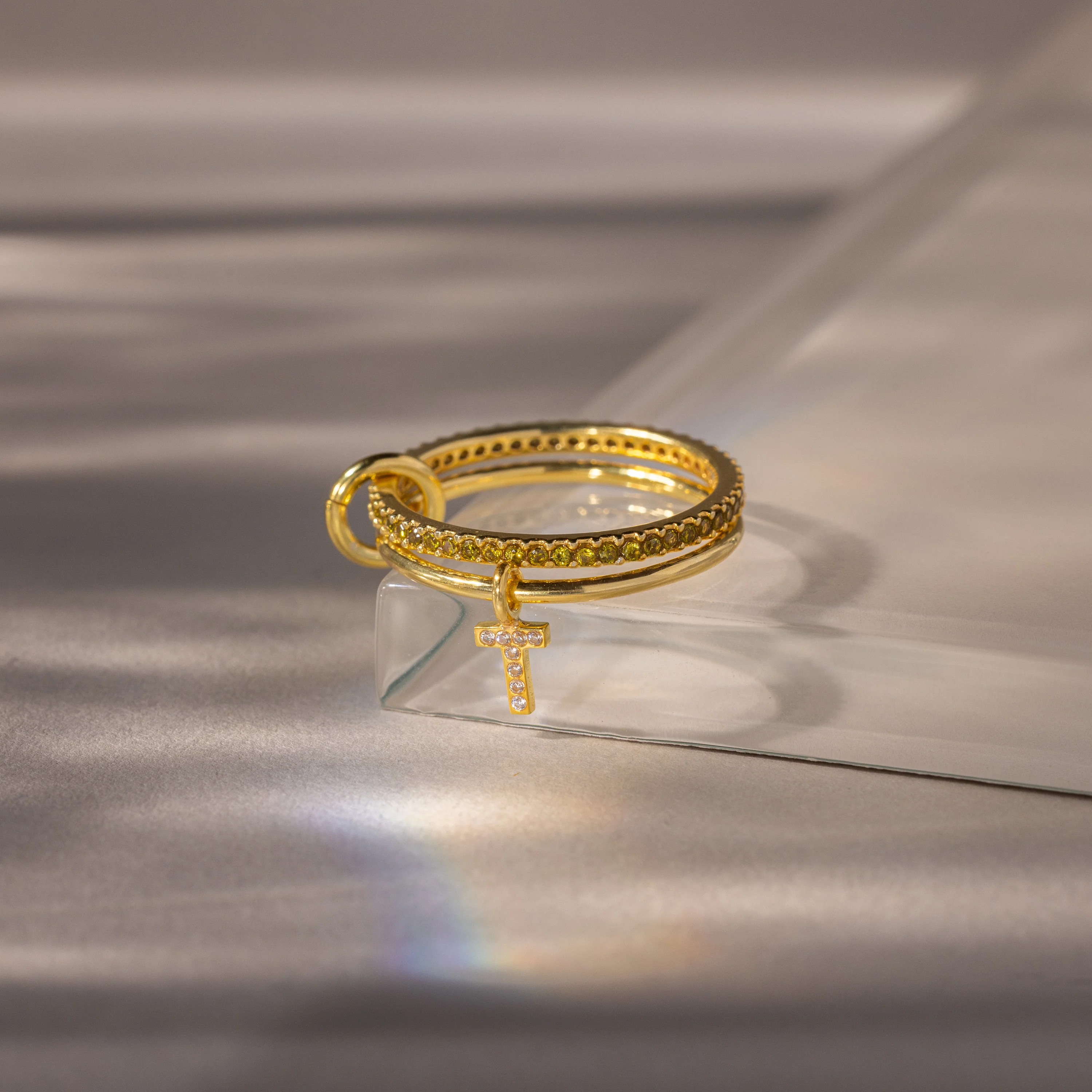 Linked Initial Peridot Ring Set