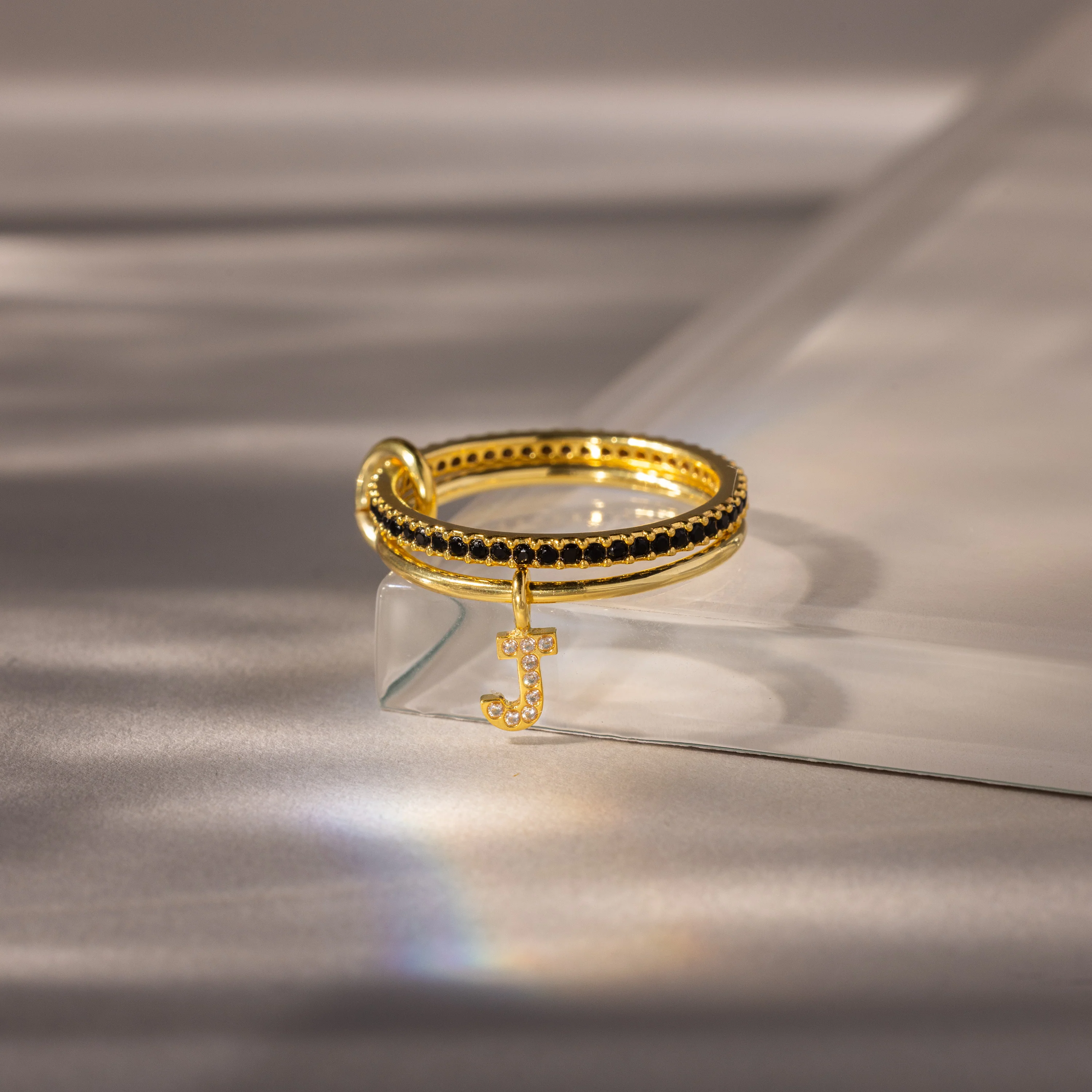 Linked Initial Onyx Ring Set