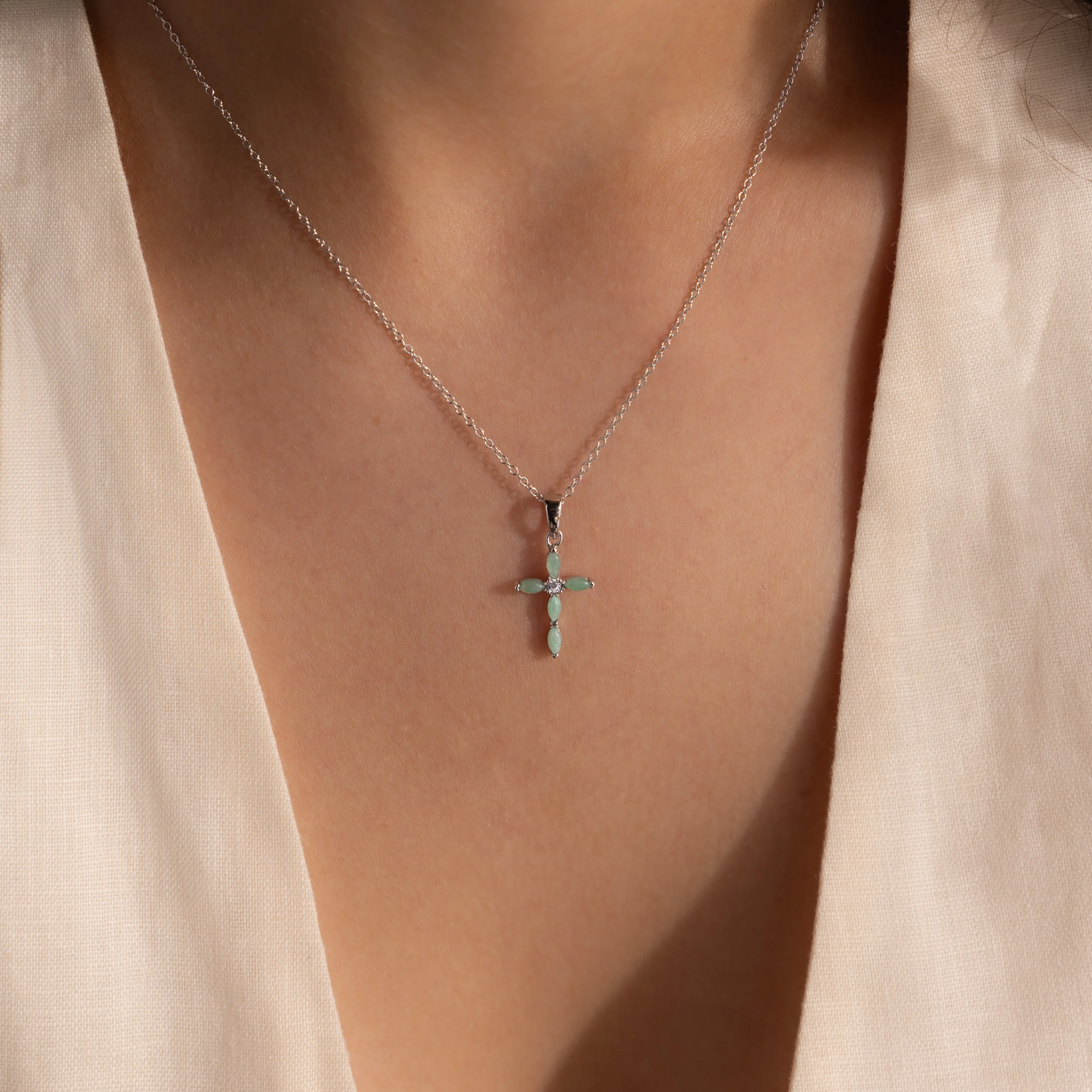 Marquise Jade Cross Necklace - Image 4