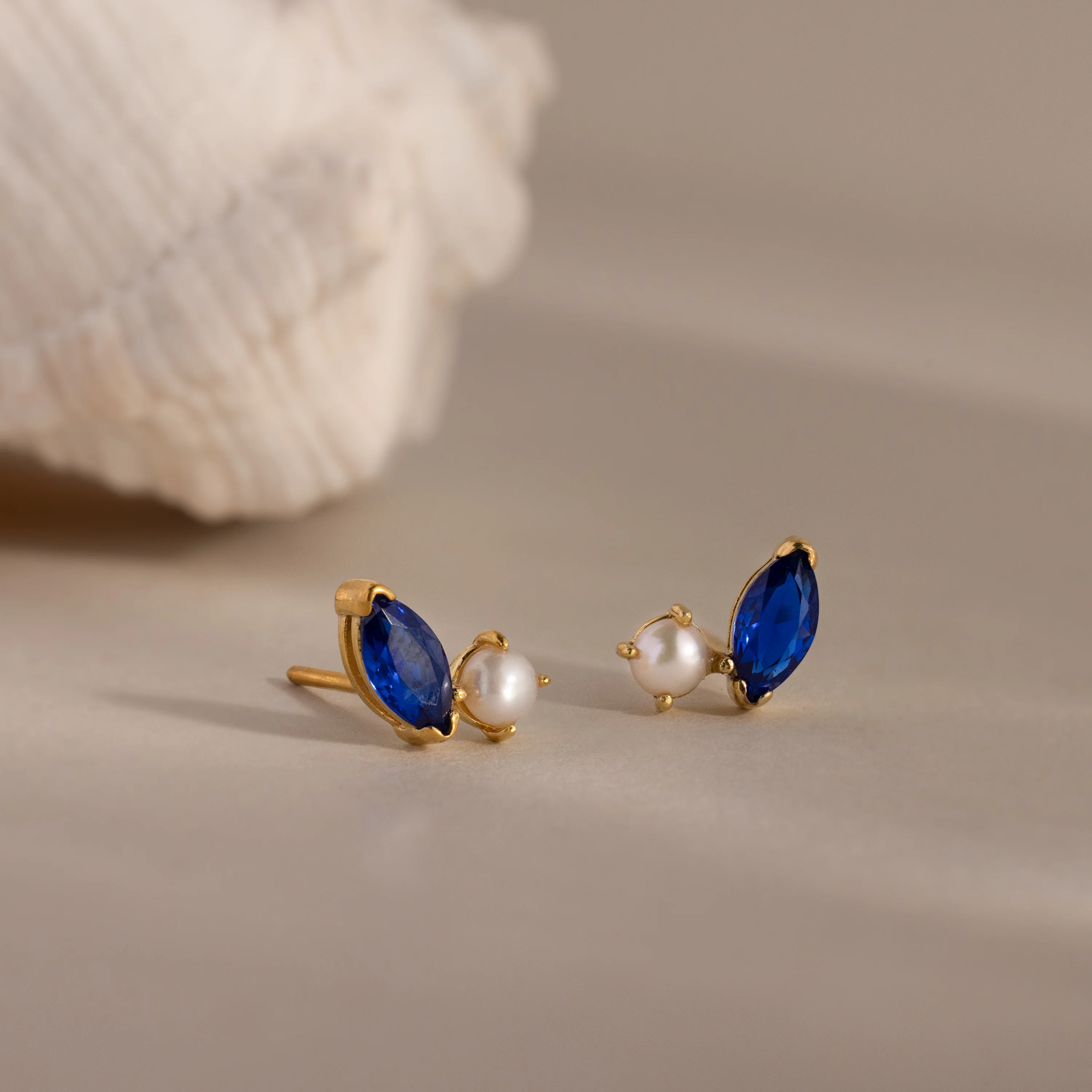 Marquise Sapphire & Pearl Studs