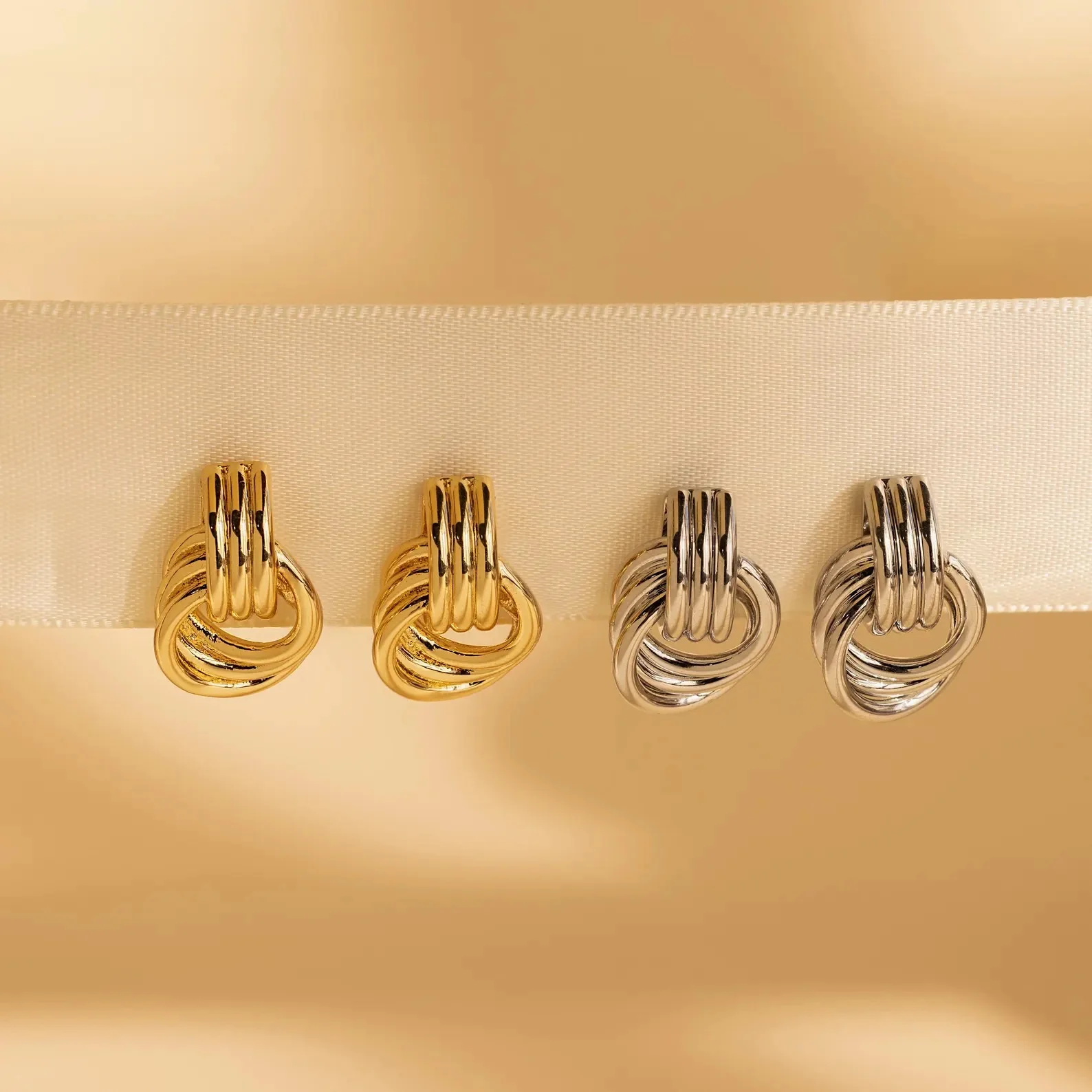 Mixed Metal Mini Triple Knot Earrings - Image 5