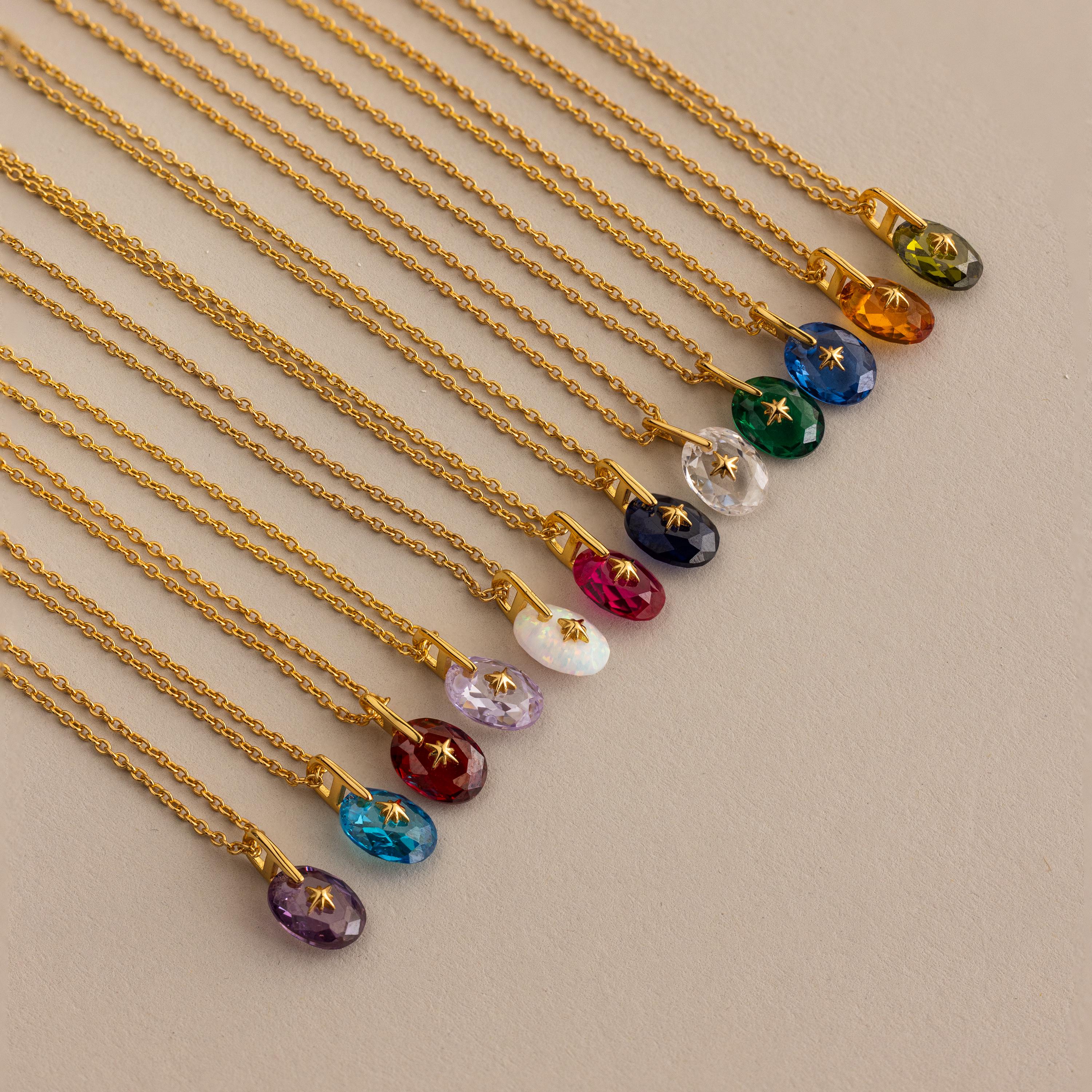 North Star Birthstone Signet Necklace in Peridot - Image 3