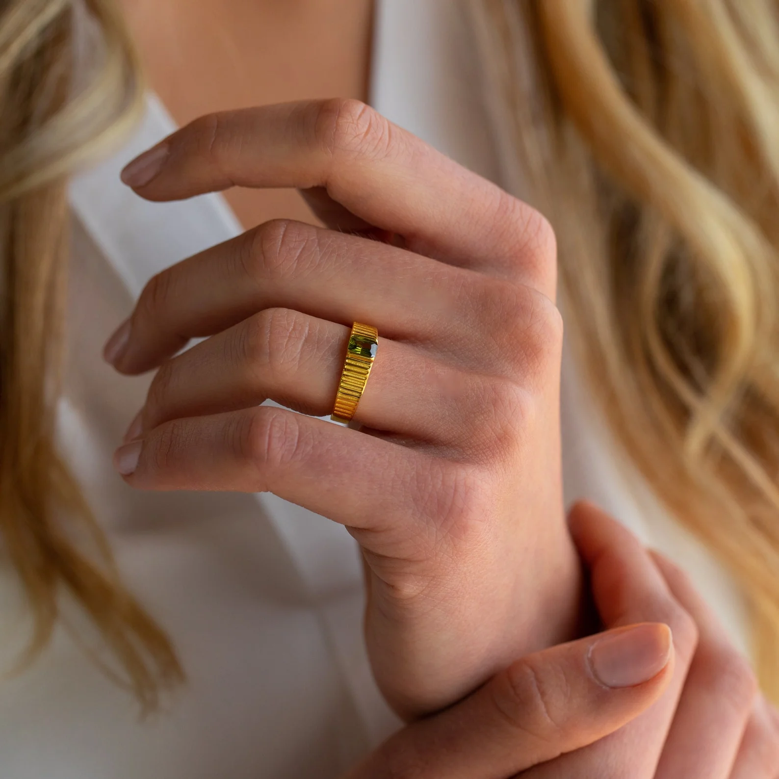 Olive Peridot Signet Ring - Image 2