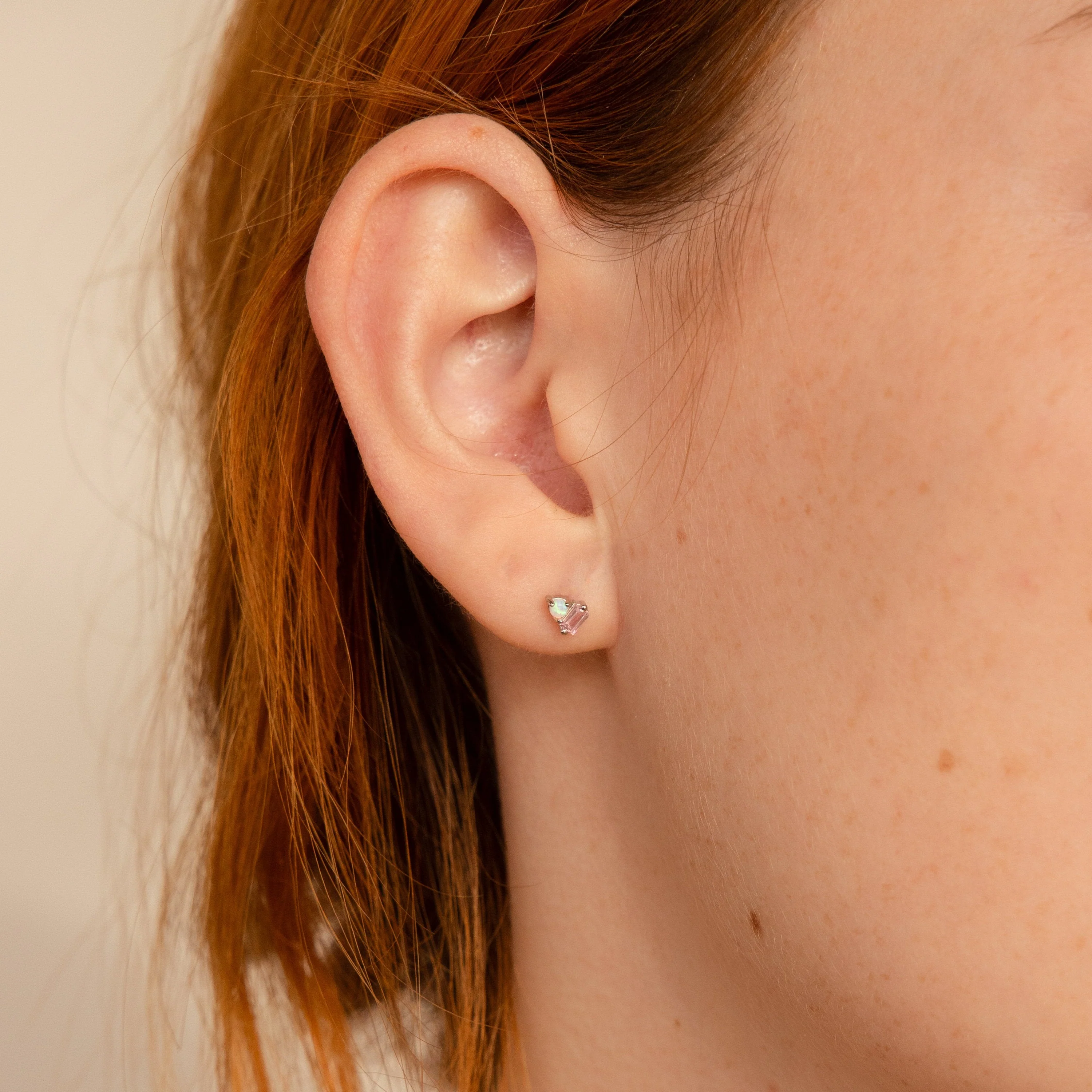 Pink Baguette Opal Studs - Image 4