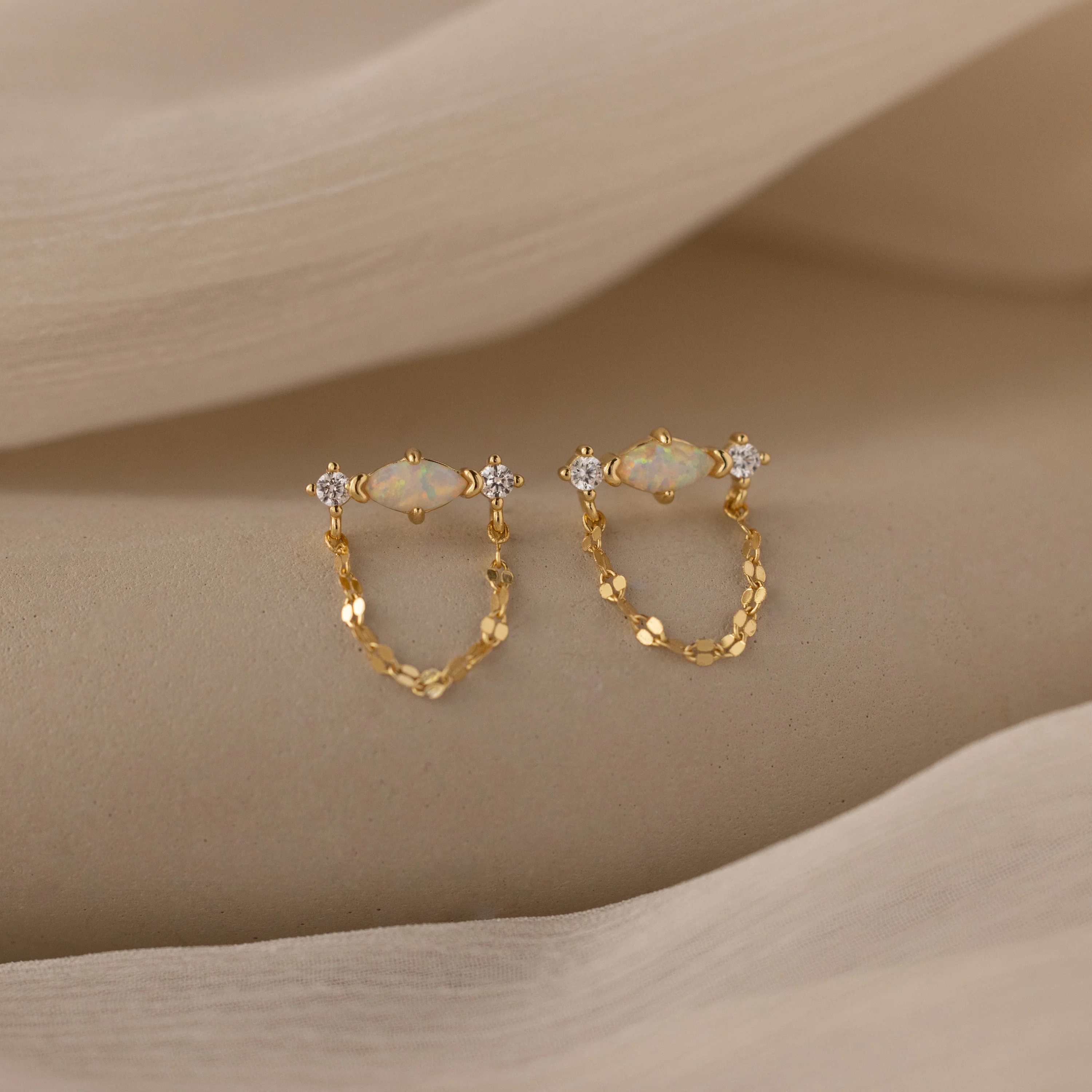 Opal & Diamond Chain Studs