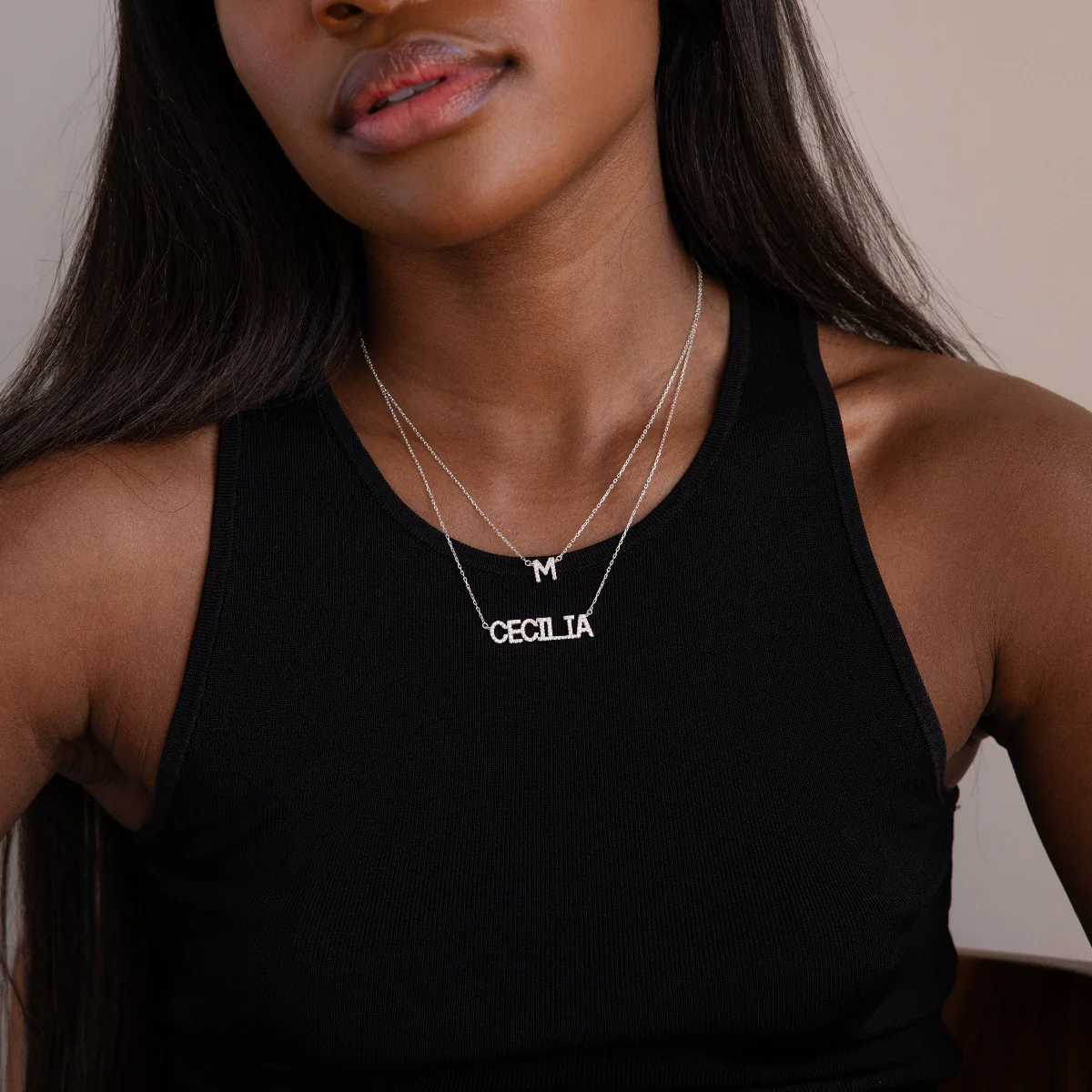 Pave Initial Necklace in Silver - Image 2