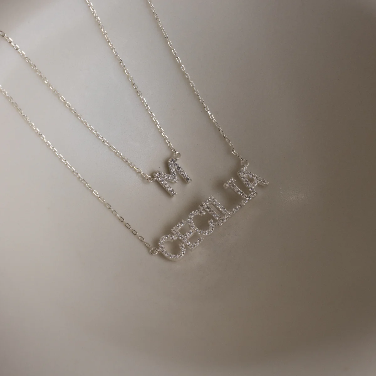 Pave Initial Necklace in Silver - Image 4