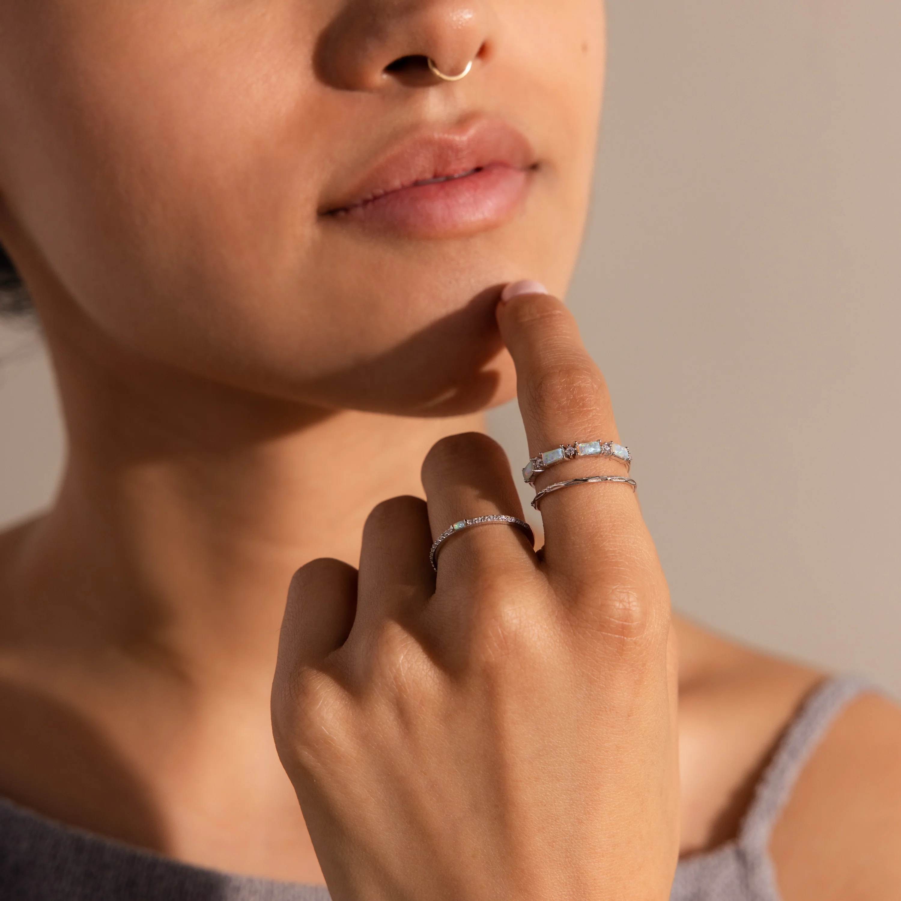 Pave Opal Ring Set in Silver - Image 2