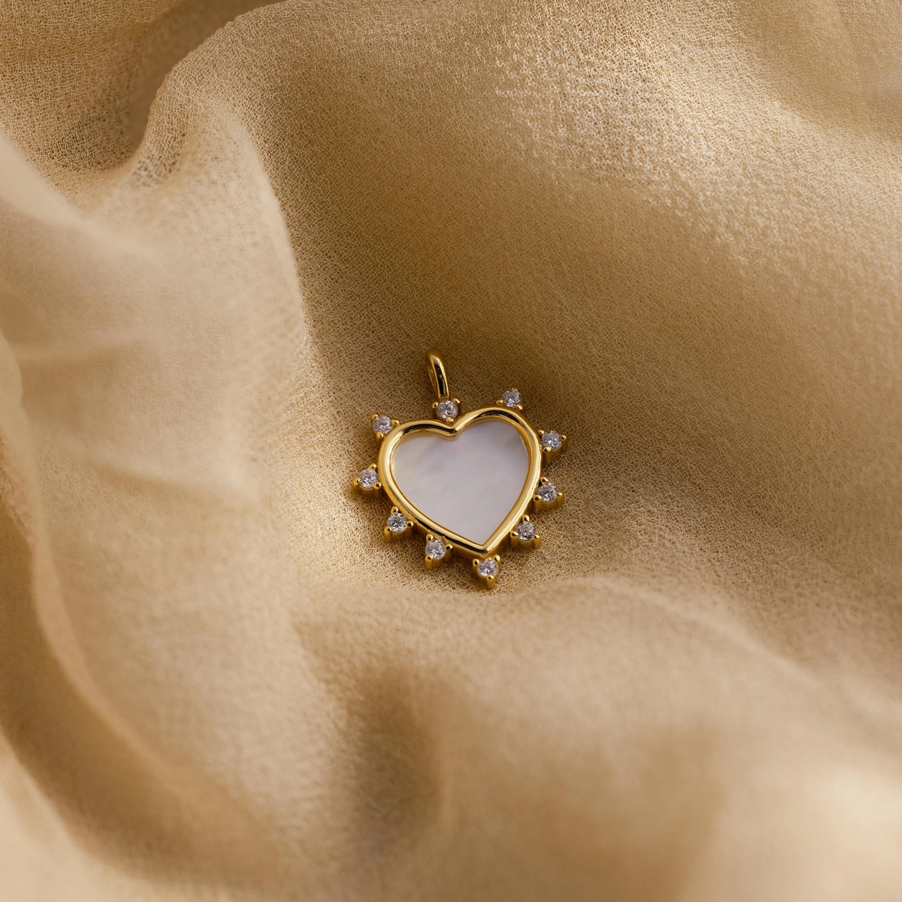 Pave Pearl Heart Charm in 18K Gold