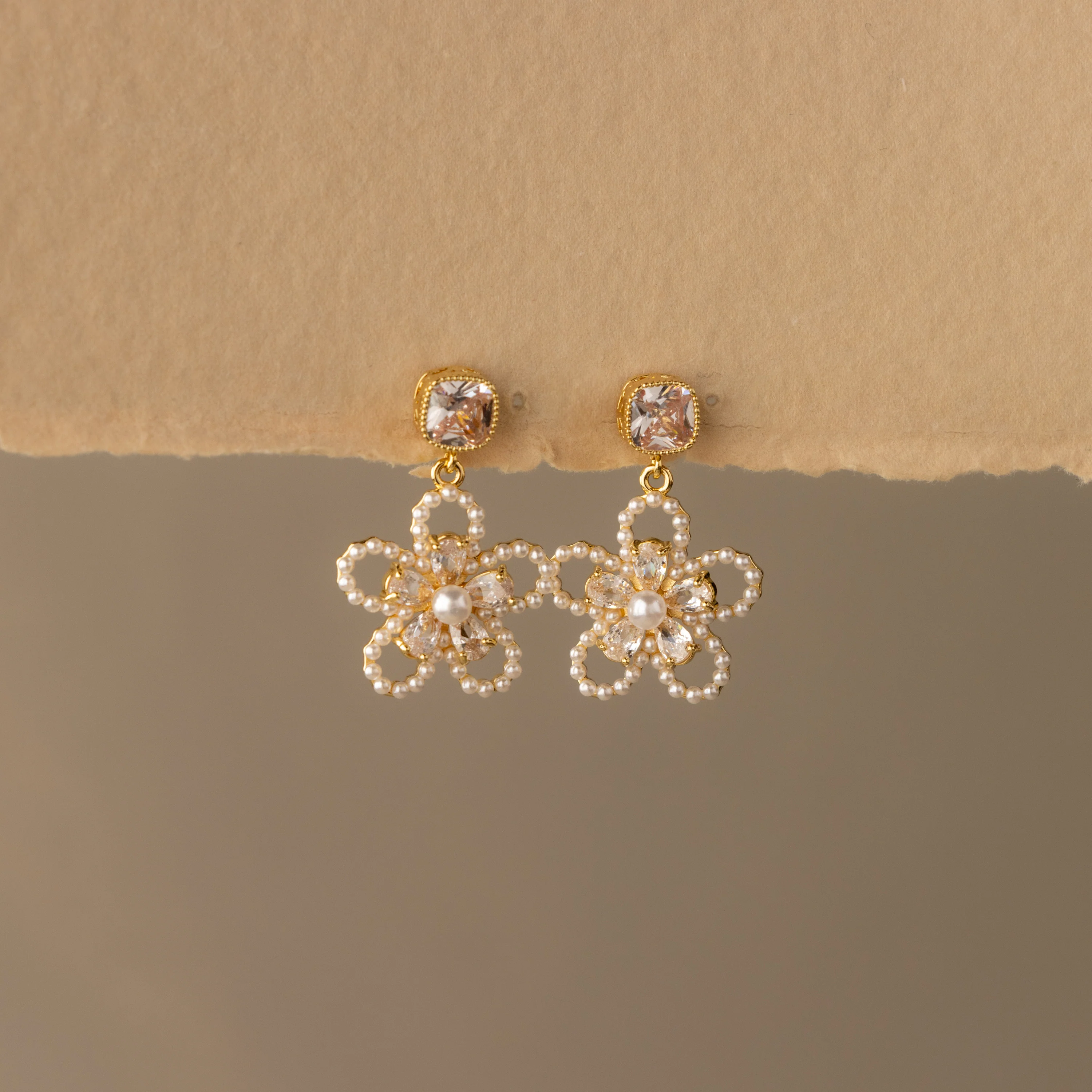 Pearl Diamond Flower Drop Studs