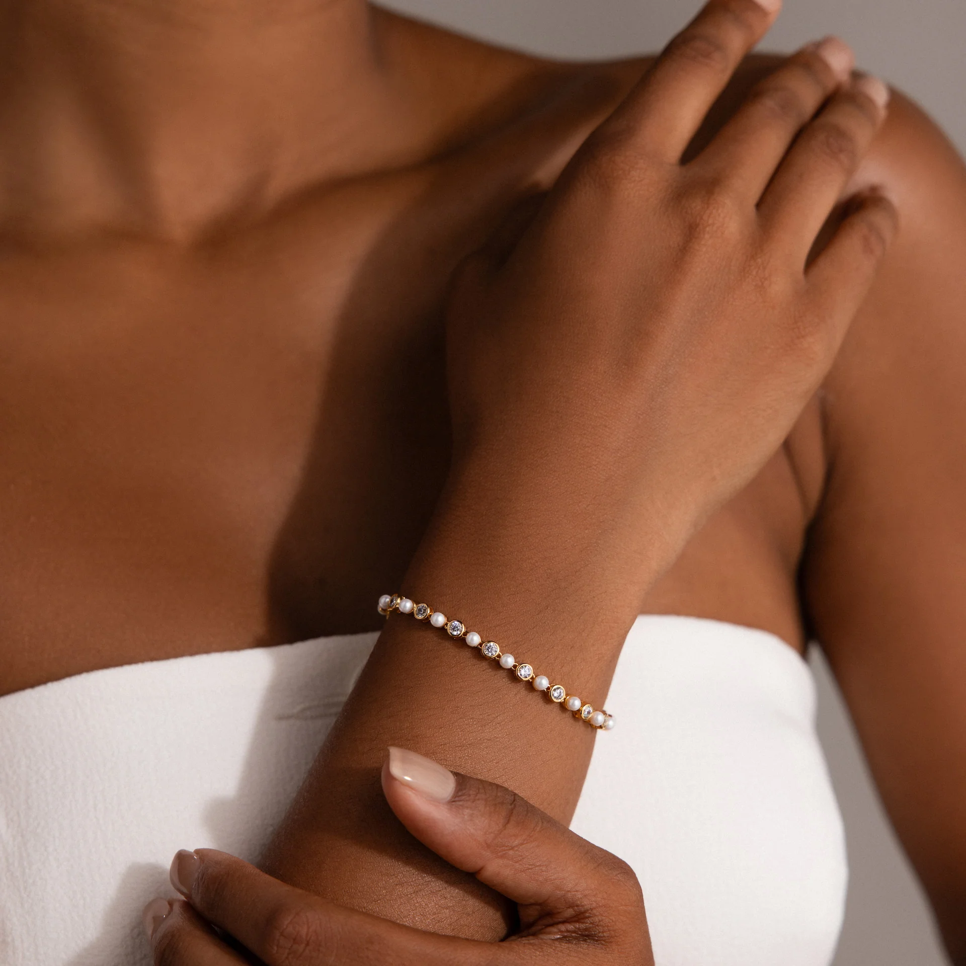 Pearl & Diamond Tennis Bracelet - Image 4