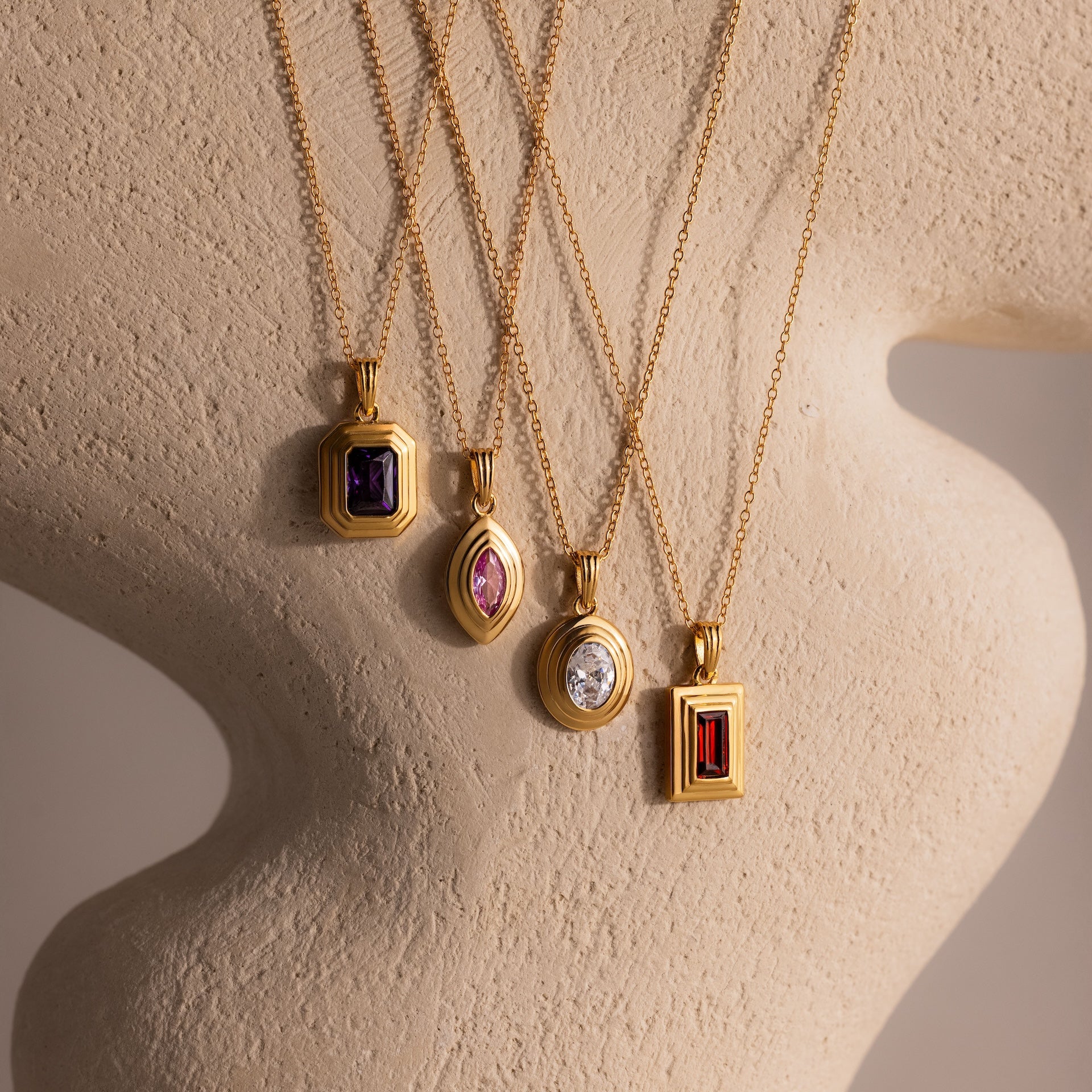 Ribbed Birthstone Pendant Necklace - Image 2