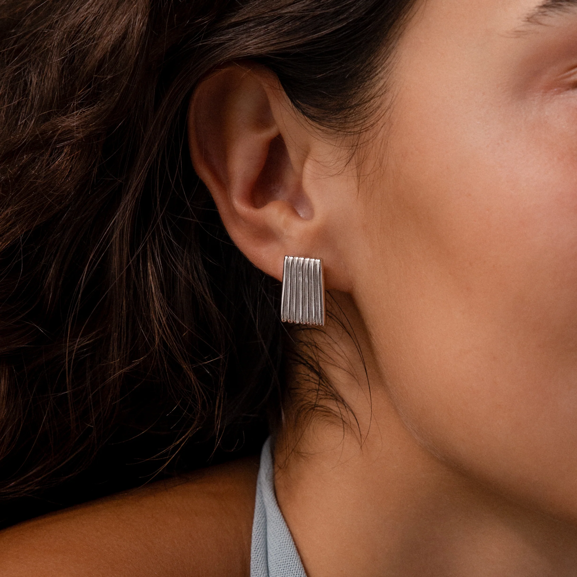 Ribbed Earrings in Silver - Image 2