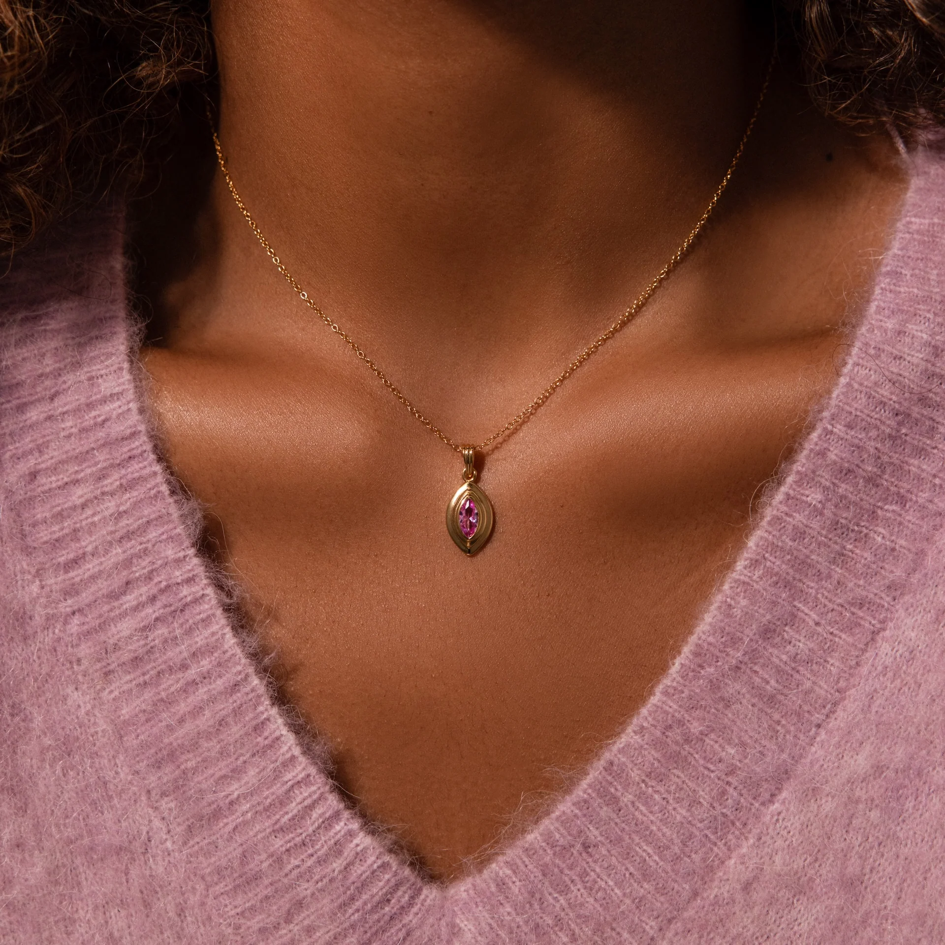 Ribbed Pink Tourmaline Pendant Necklace - Image 2